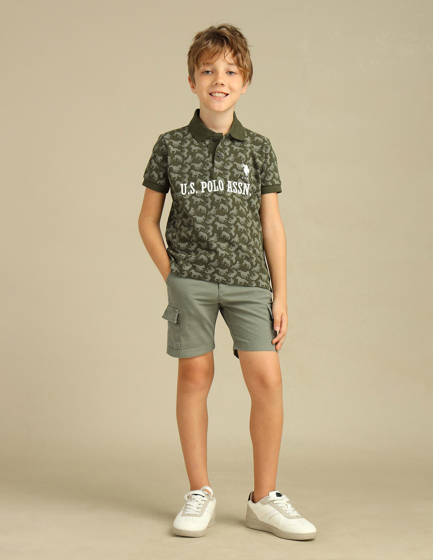 Boys All Over Printed Regular Fit Polo Shirt Olive - U.S. POLO ASSN. | Large