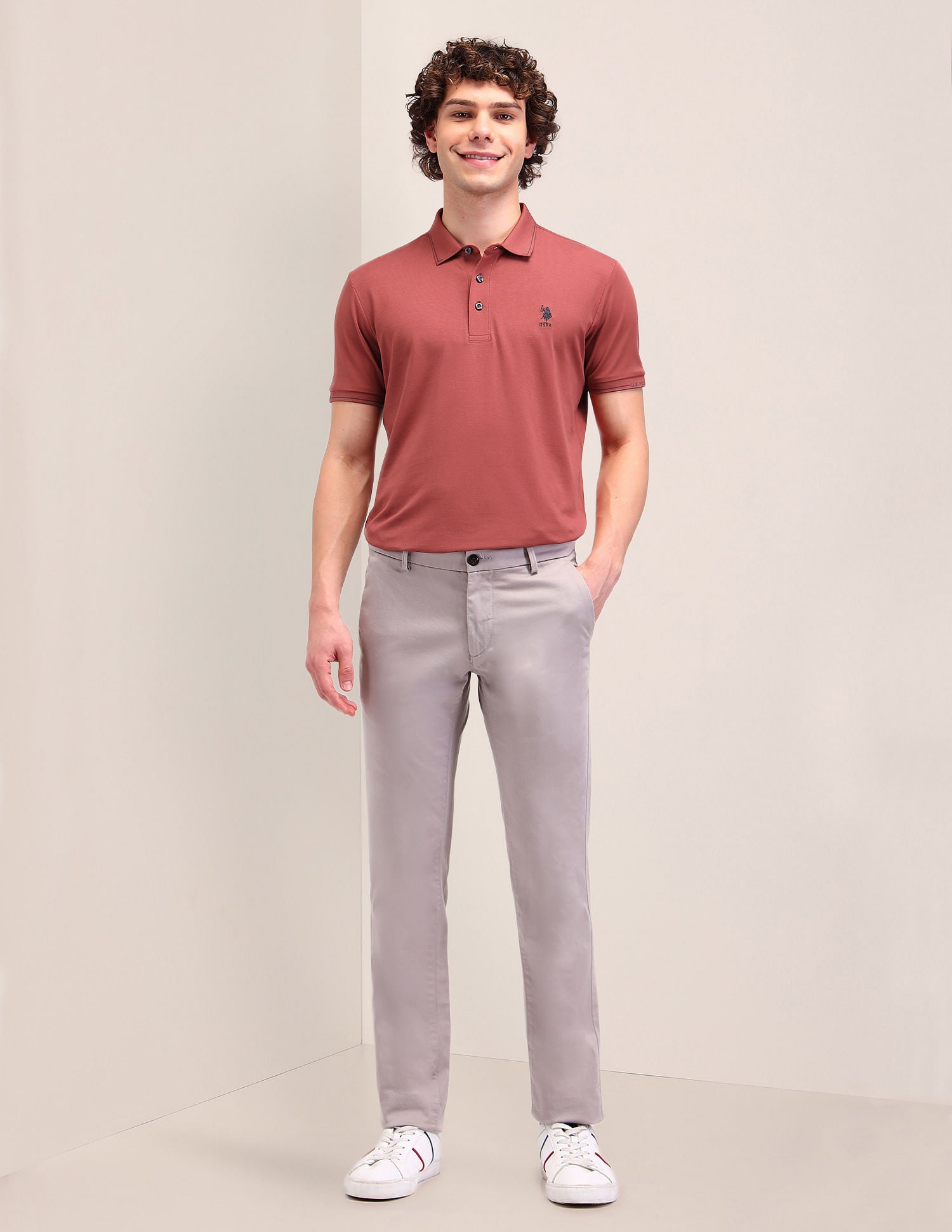 Solid Slim Fit Polo Shirt Rust Red - U.S. Polo Assn. India | Large
