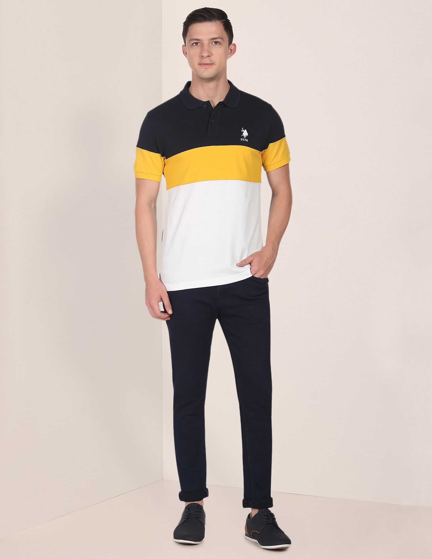Colour Block Cotton Polo Shirt Mustard - U.S. Polo Assn. India | Large