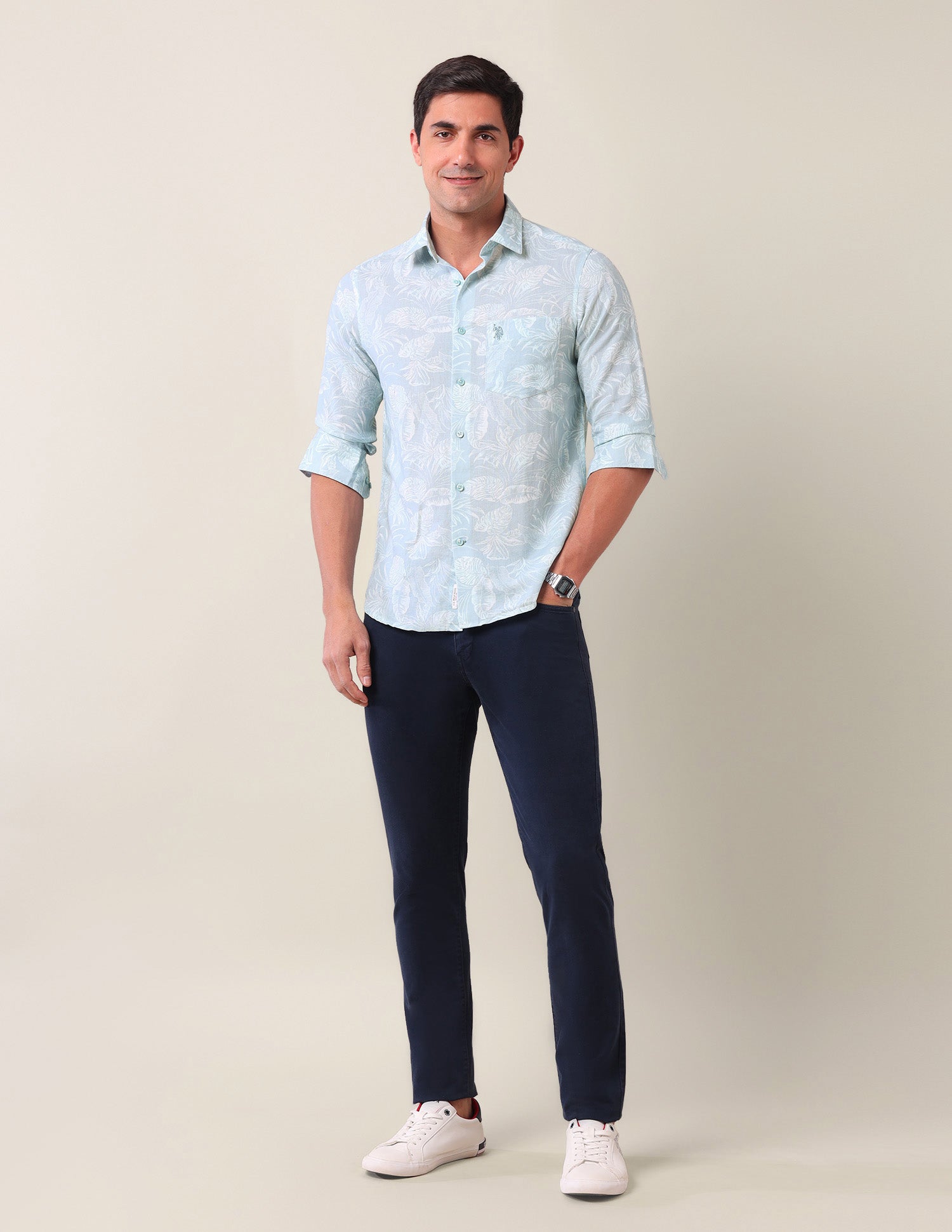 All Over Printed Tailored Fit Shirt Aqua - U.S. Polo Assn. India | Large