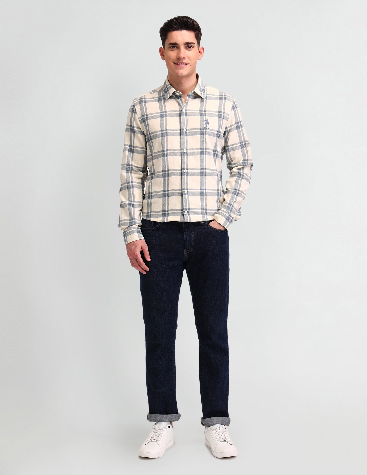 Dupplin Checked Slim Fit Shirt Ecru - U.S. Polo Assn. India | Large