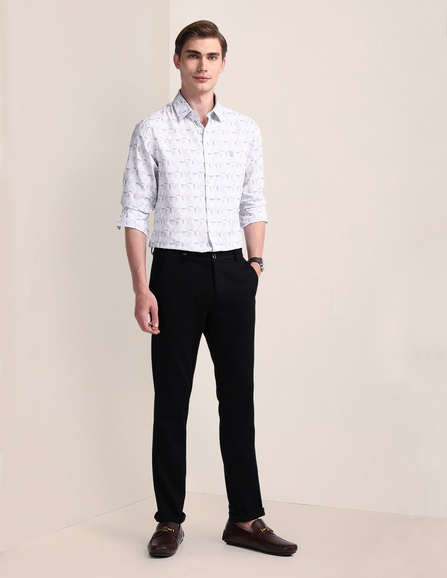 Tailored Fit Abstract Shirt White - U.S. Polo Assn. India | Large