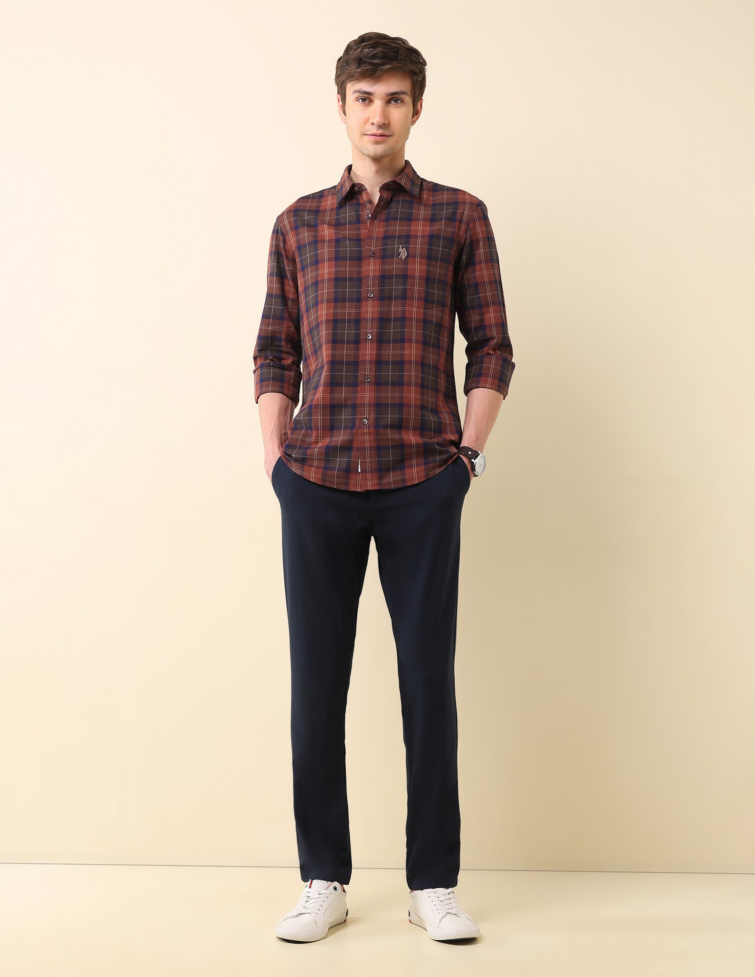 Tartan Checked Oxford Shirt Rust - U.S. Polo Assn. India | Large