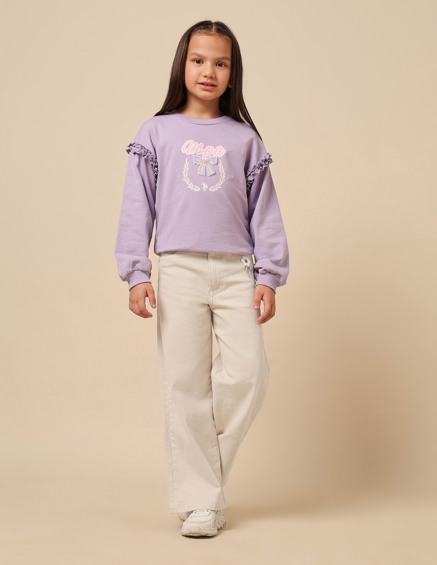 Girls Wide Leg Fit Mid Rise Jeans Sea Salt - U.S. POLO ASSN. | Large