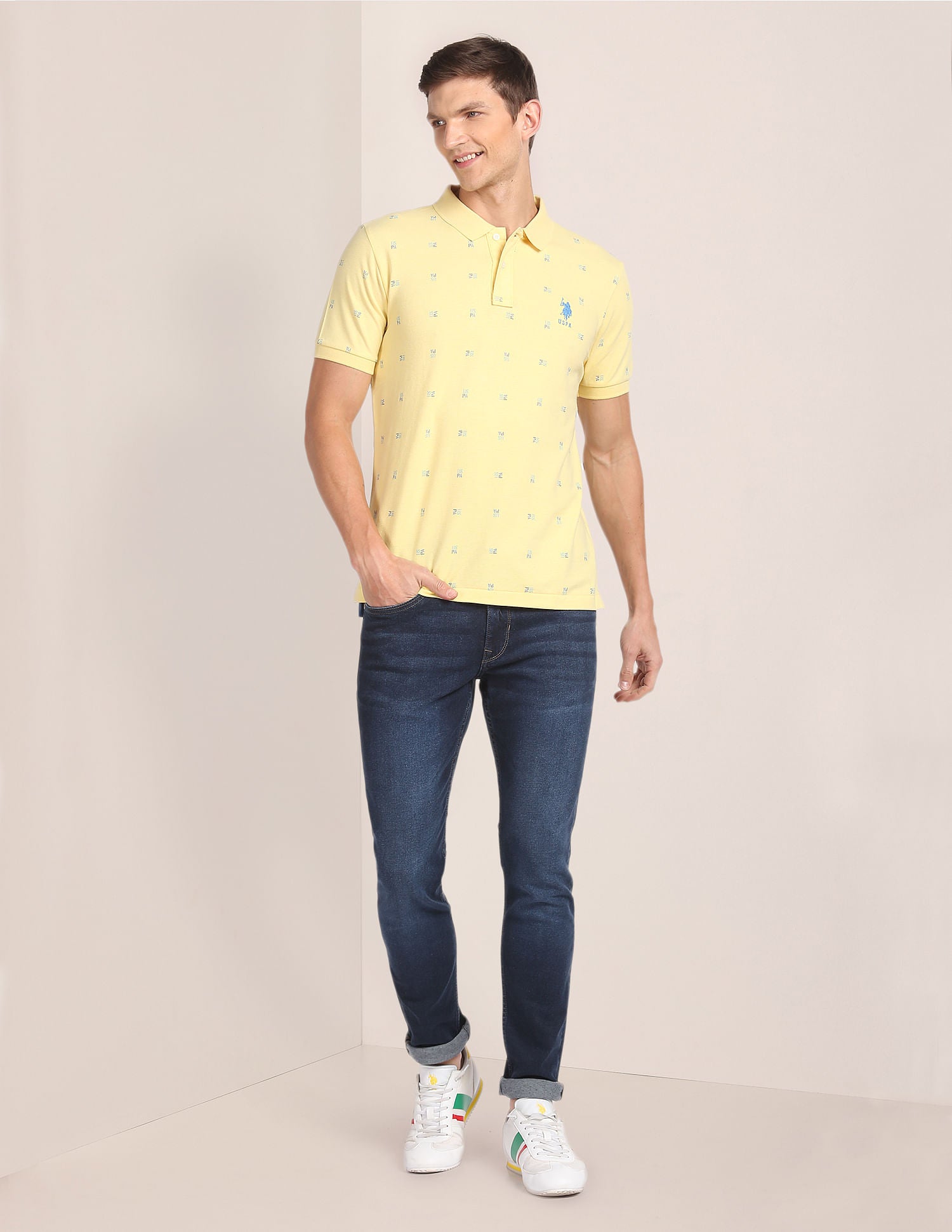 Brand Print Logo Polo Shirt Yellow - U.S. Polo Assn. India | Large