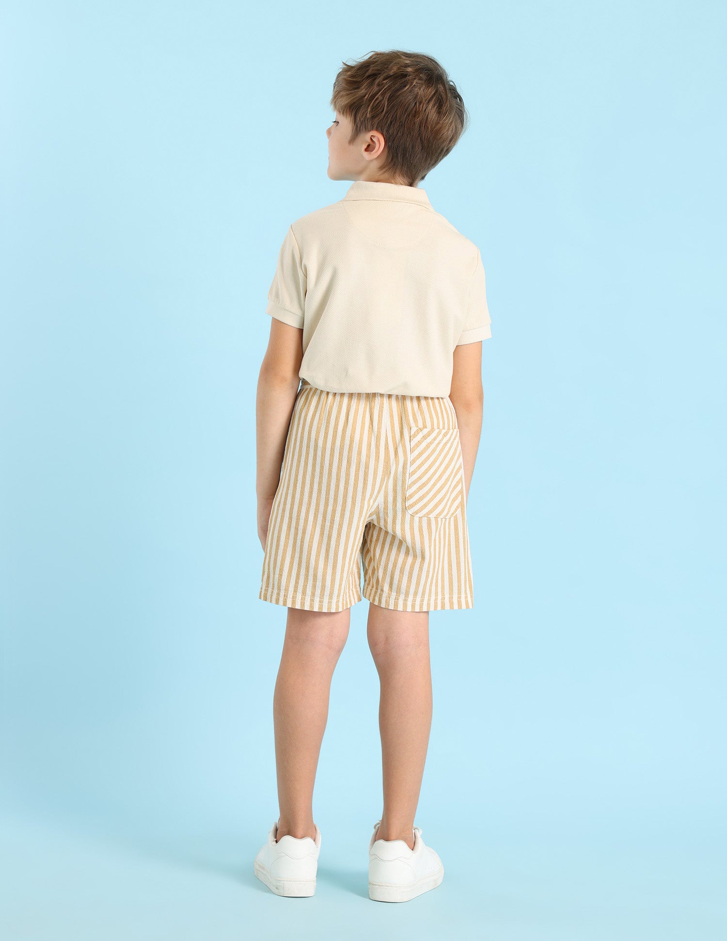 Boys Vertical Striped Regular Fit Shorts Mustard - U.S. POLO ASSN. | Large