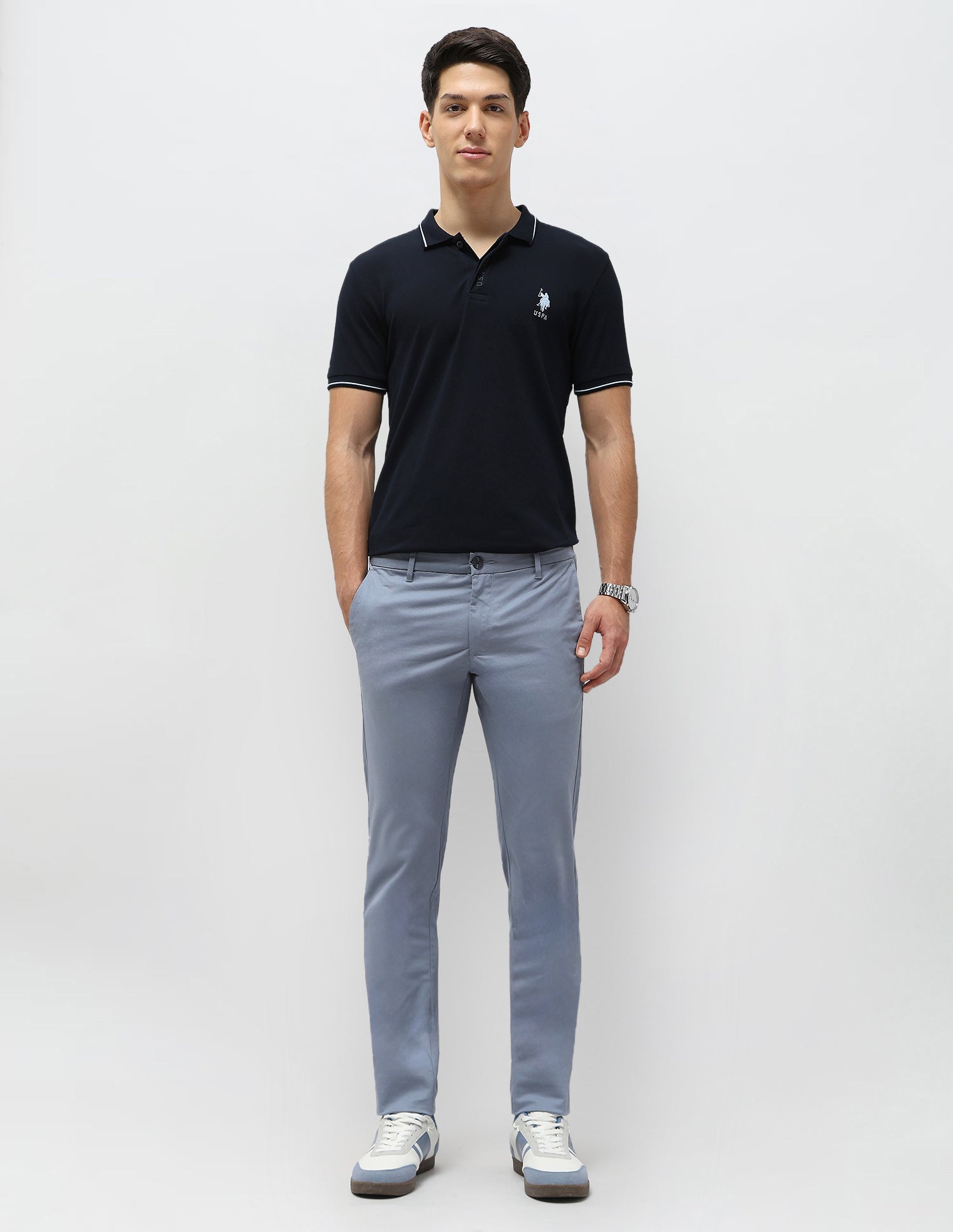 Denver Slim Fit Satin Trousers Blue - U.S. POLO ASSN. | Large