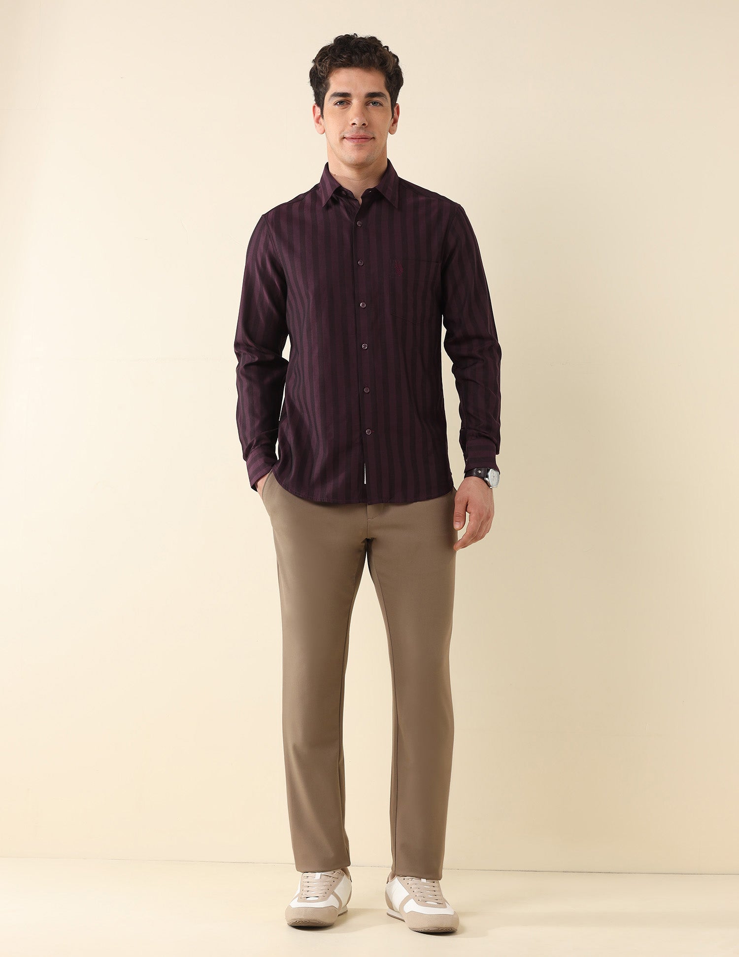 Vertical Striped Satin Shirt Burgundy - U.S. Polo Assn. India | Large