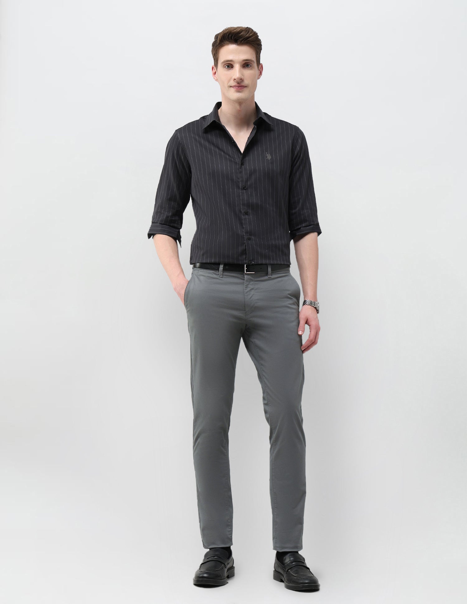 Austin Slim Fit Satin Trousers Dark Grey - U.S. Polo Assn. India | Large