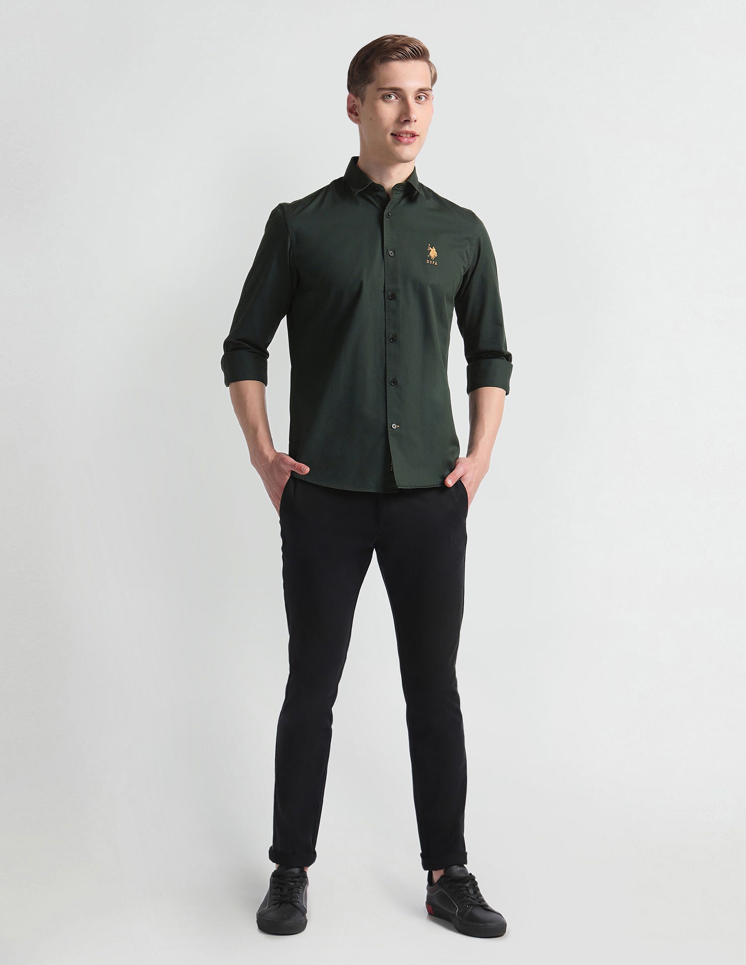 French Placket Solid Shirt Olive - U.S. Polo Assn. India | Large