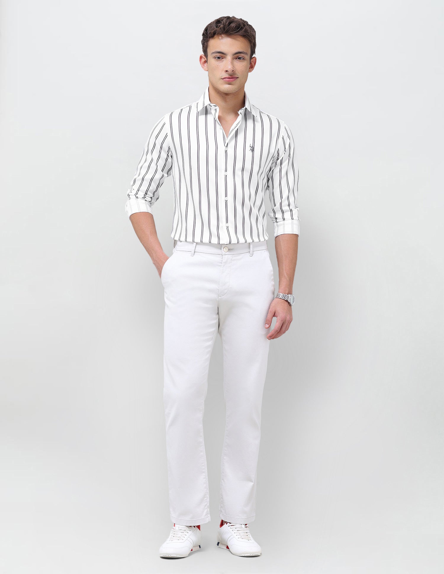 Tailored Fit Vertical Striped Shirt White - U.S. Polo Assn. India | Large
