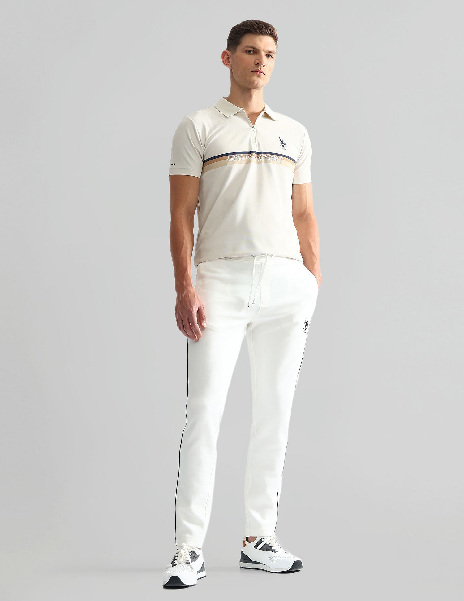Slim Fit Mid Rise Track Pants Off White - U.S. Polo Assn. India | Large