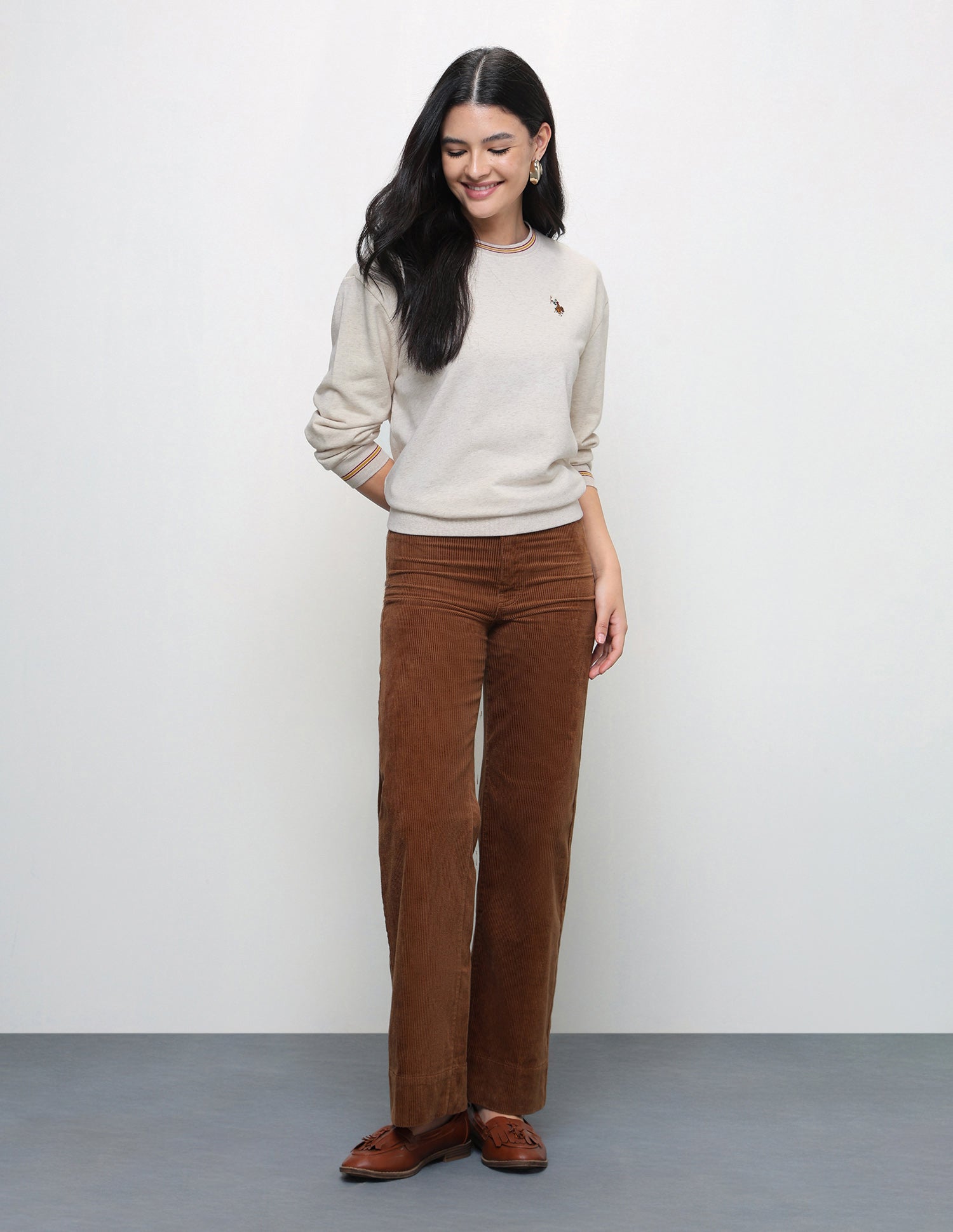 Solid Relaxed Fit Sweatshirt Beige - U.S. Polo Assn. India | Large