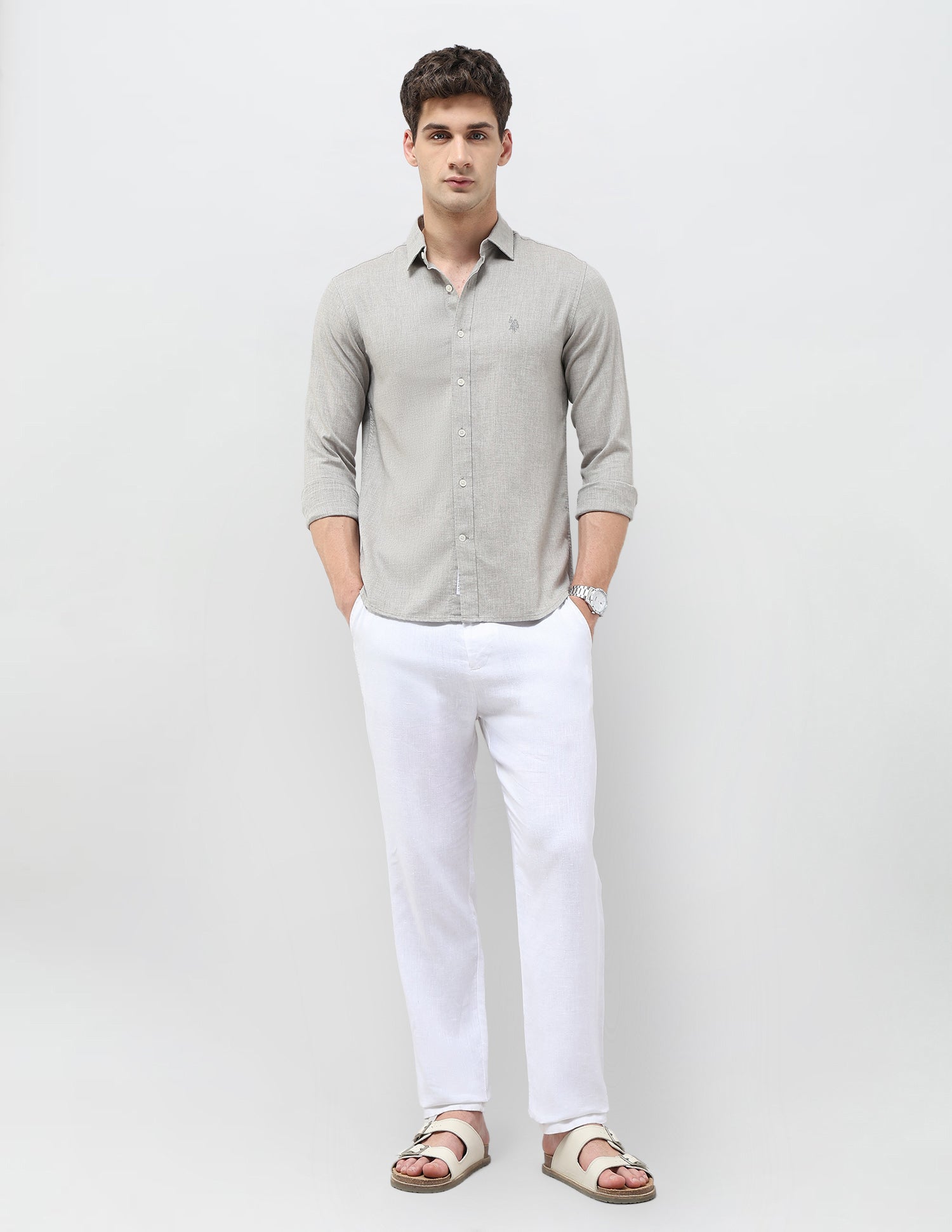 Solid Regular Fit Shirt Grey - U.S. POLO ASSN. | Large