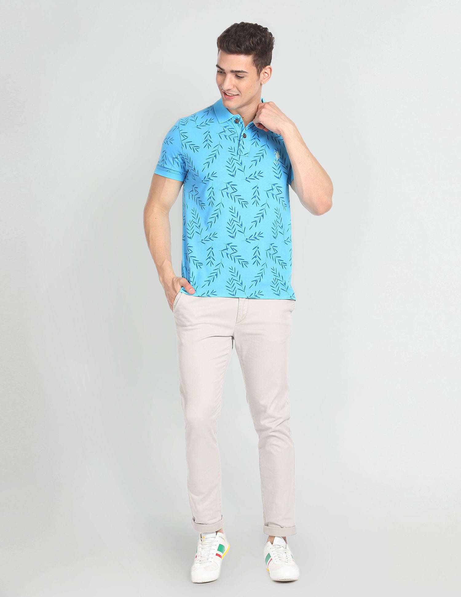 Floral Print Cotton Polo Shirt Light Blue - U.S. POLO ASSN. | Large