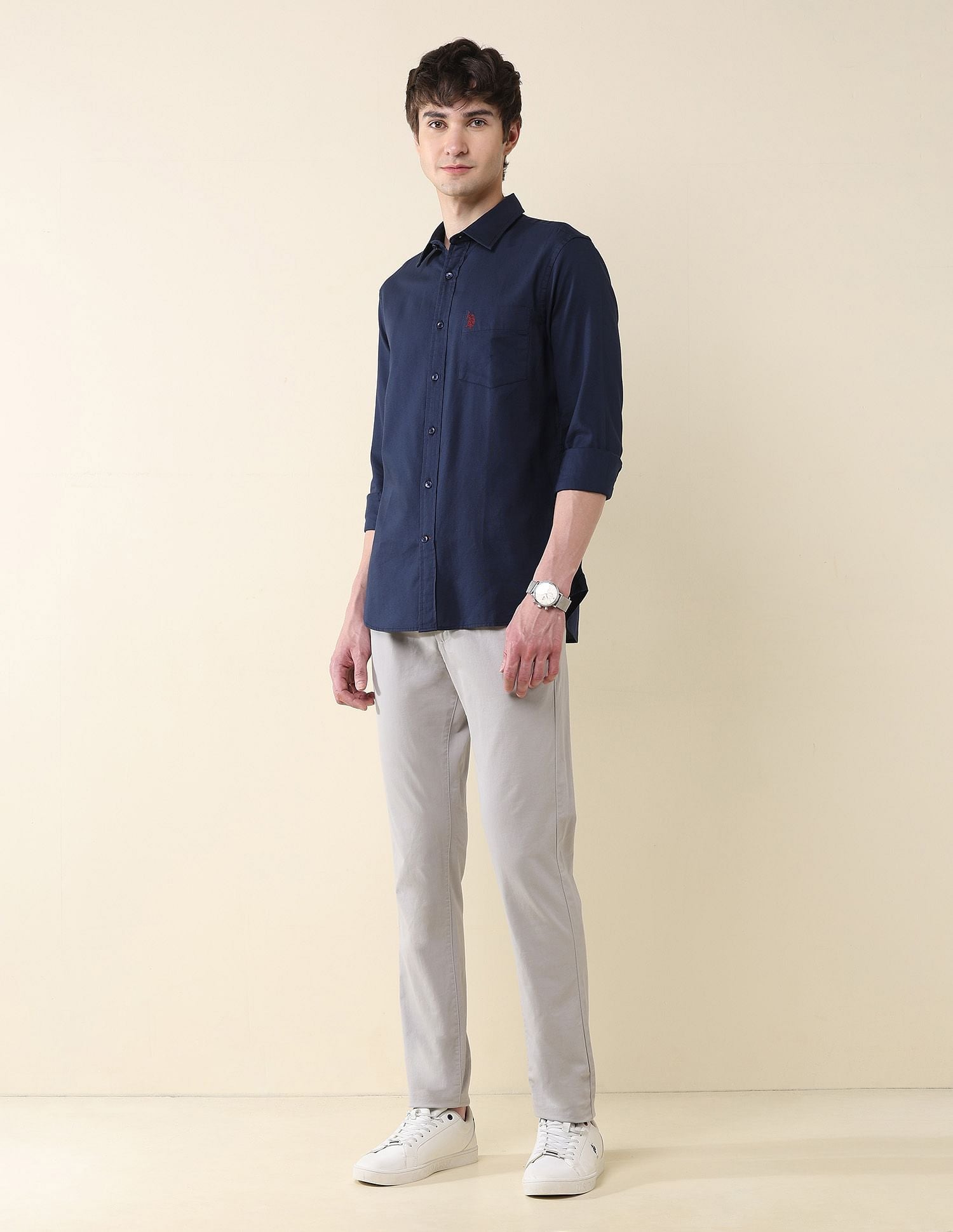 Solid Birds Eye Dobby Shirt Navy - U.S. Polo Assn. India | Large