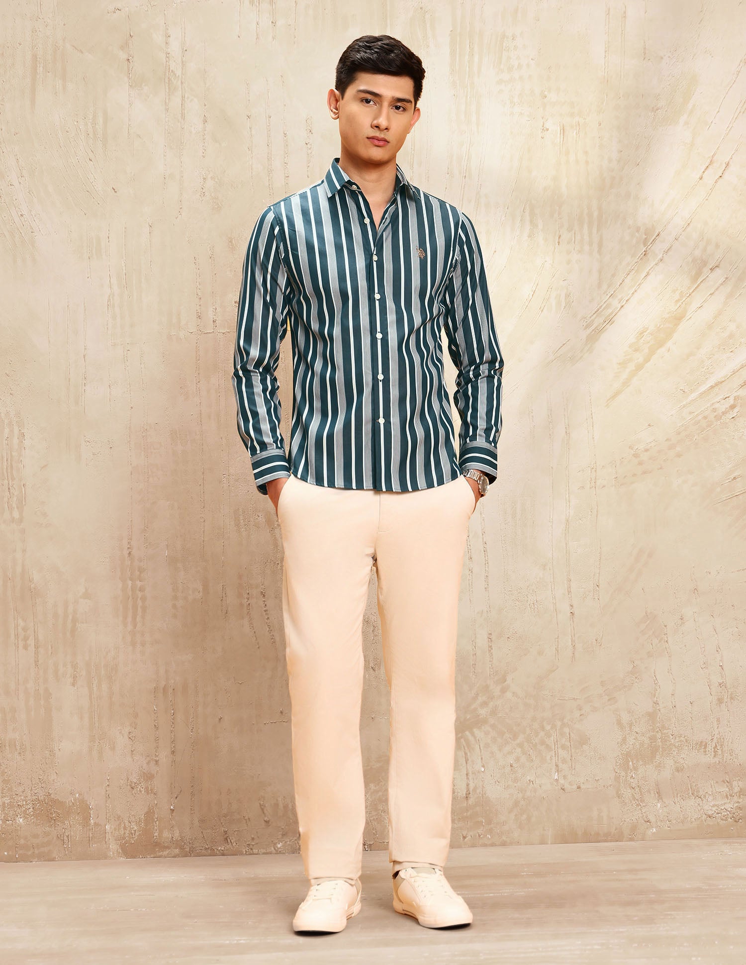 Poplin Vertical Striped Shirt Teal - U.S. POLO ASSN. | Large