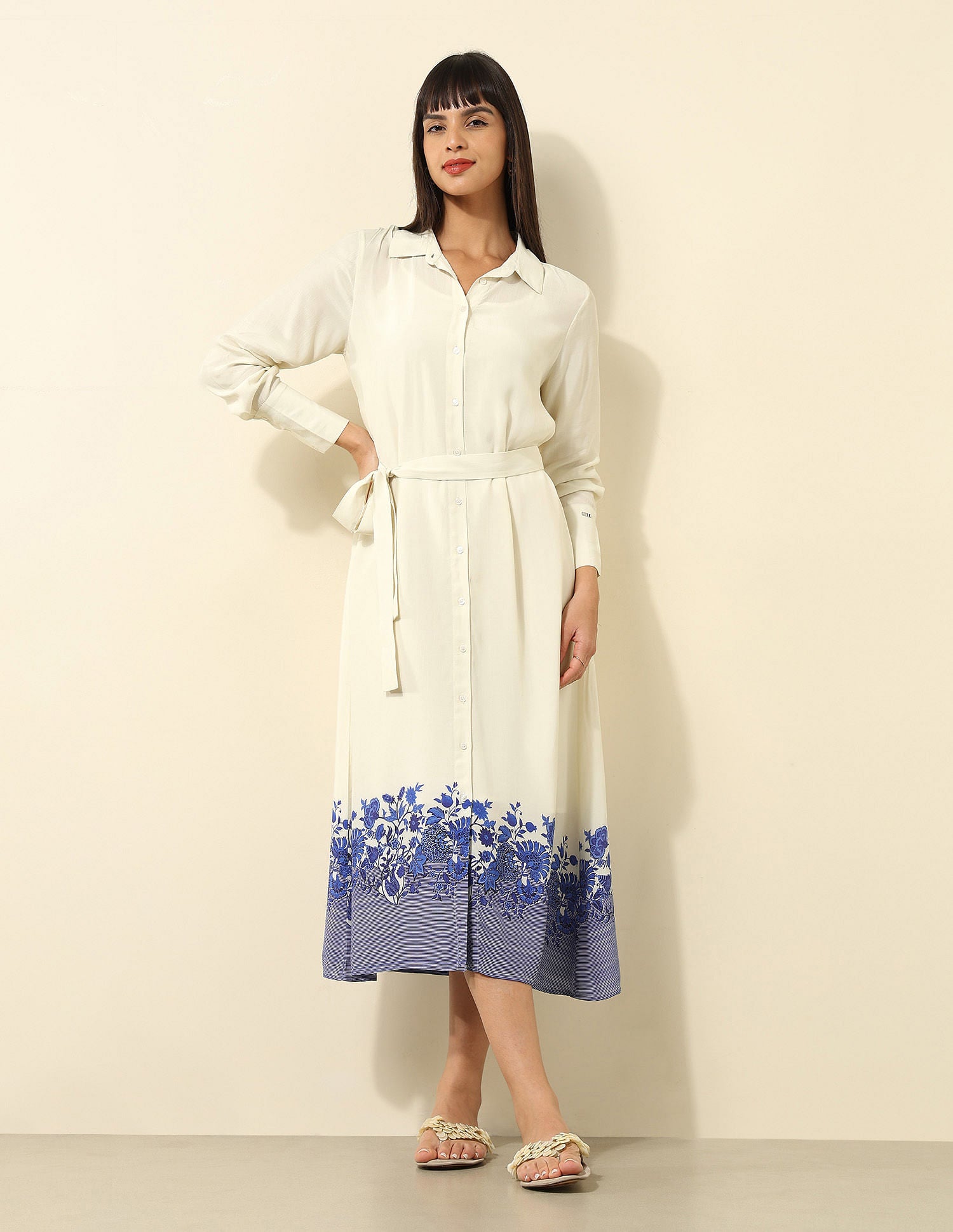 Floral Printed A-Line Dress Off White - U.S. Polo Assn. India | Large