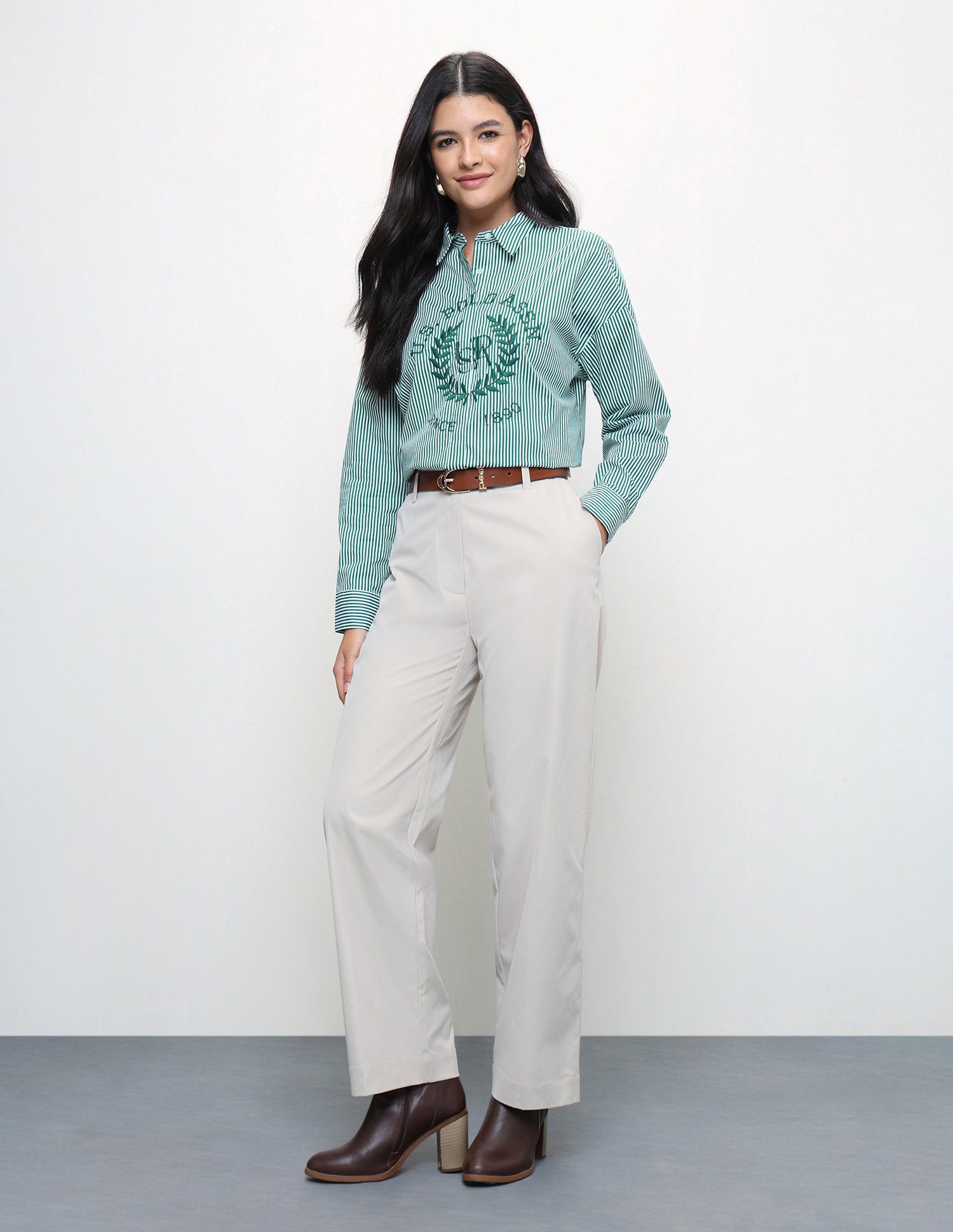 Brand Embroidered Oversized Fit Shirt Light Green - U.S. Polo Assn. India | Large