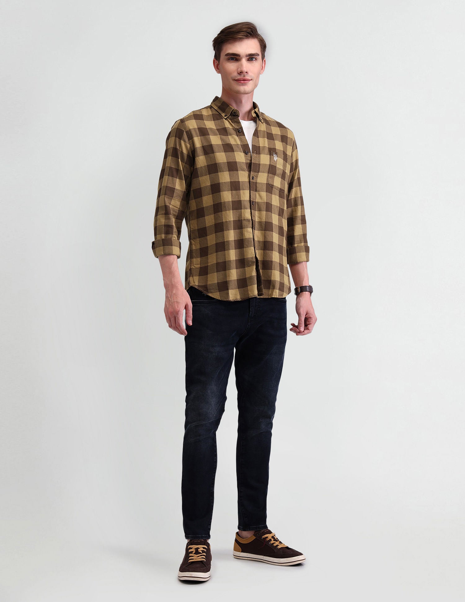 Buffalo Checked Straight Fit Shirt Khaki - U.S. Polo Assn. India | Large