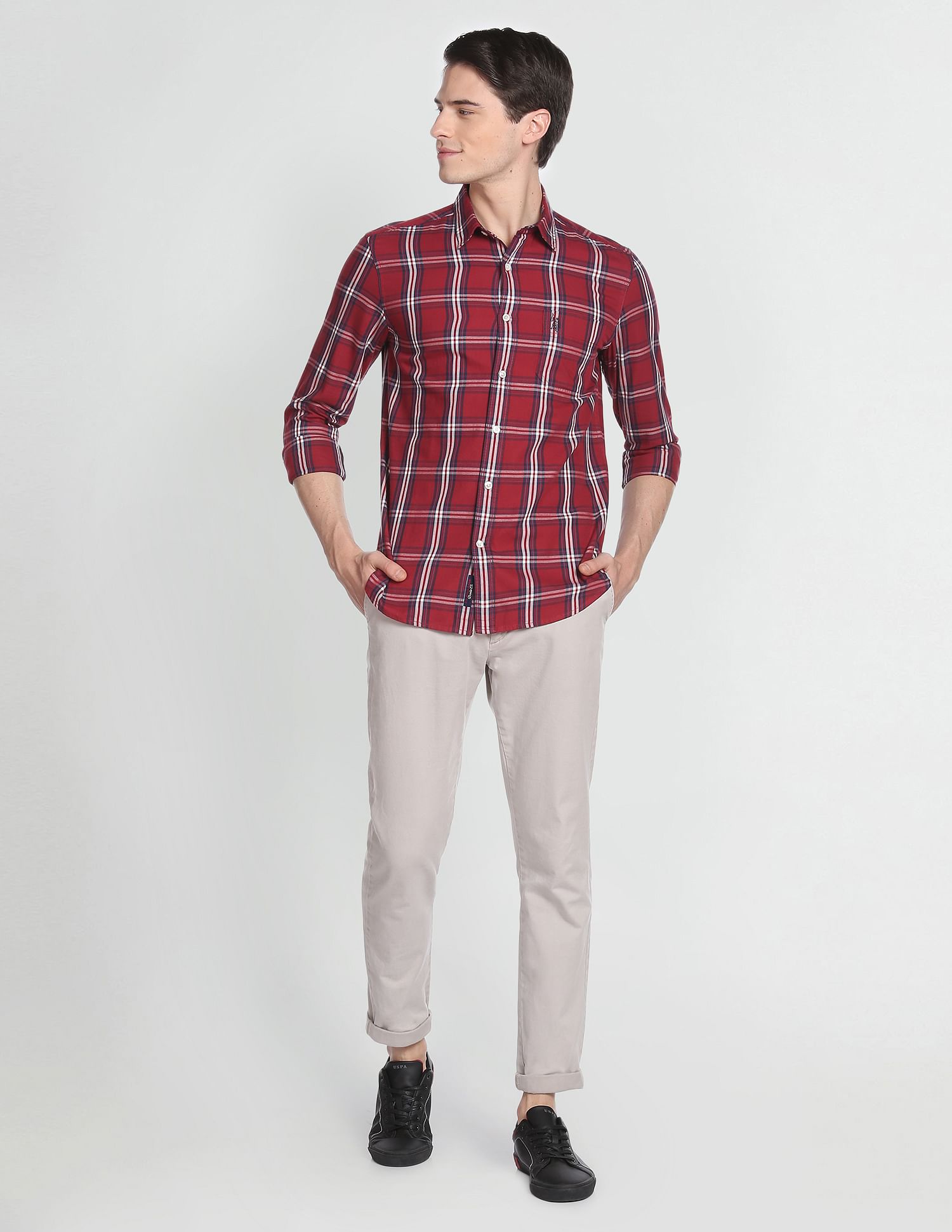 Spread Collar Twill Formal Shirt Maroon - U.S. Polo Assn. India | Large