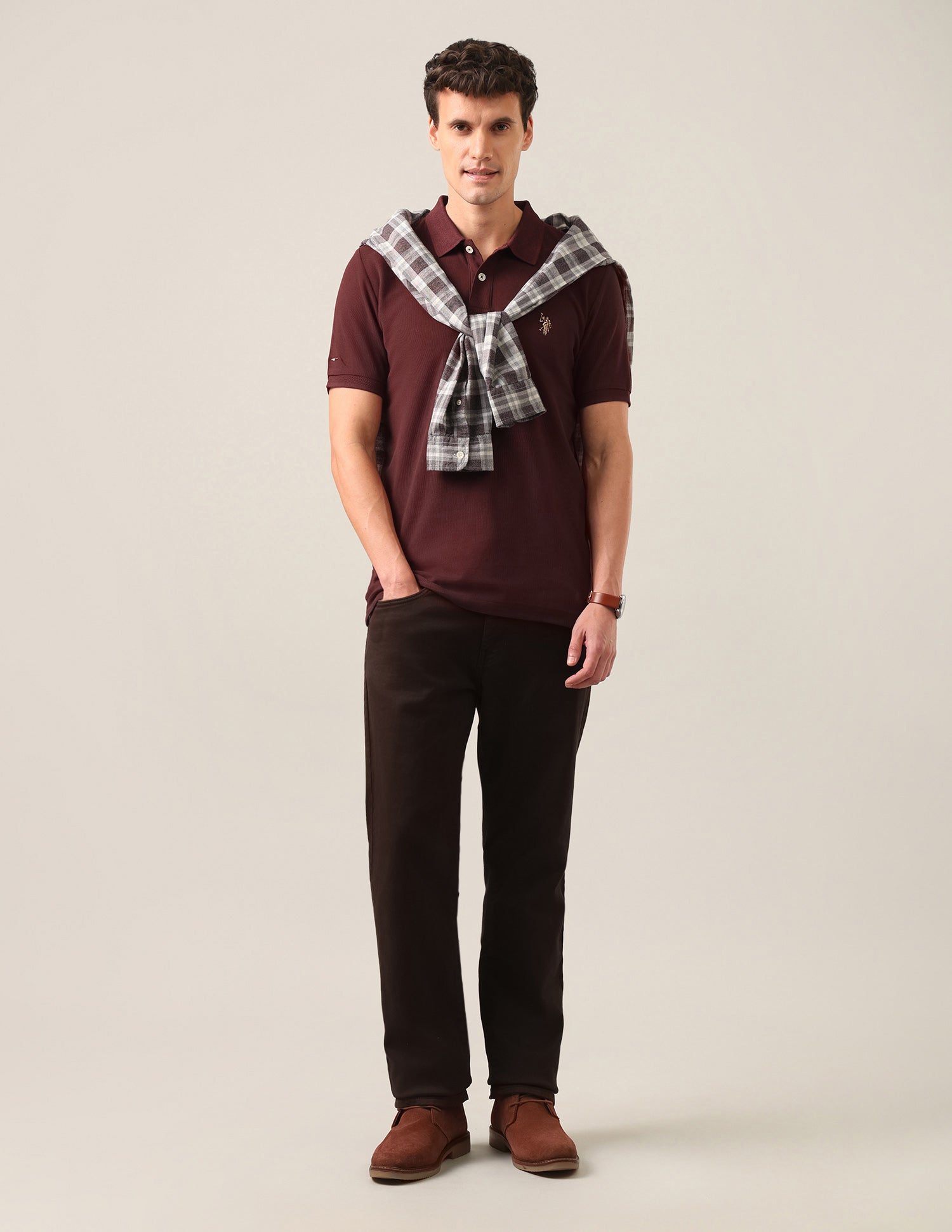 Solid Slim Fit Polo Shirt Rust - U.S. Polo Assn. India | Large