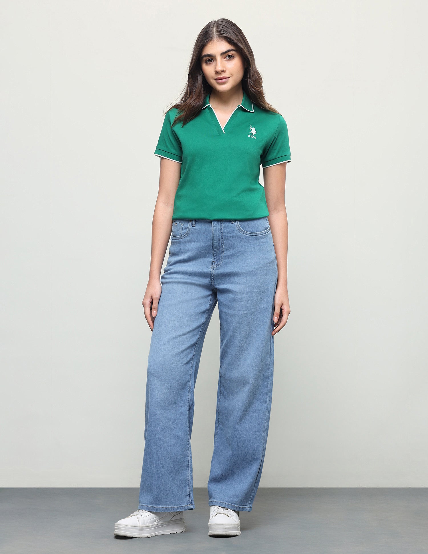 Wide Leg Fit Blue Jeans Light Blue - U.S. Polo Assn. India | Large