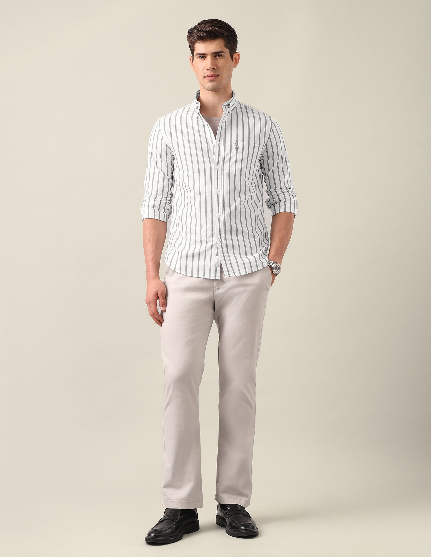 Vertical Striped Oxford Shirt White - U.S. Polo Assn. India | Large