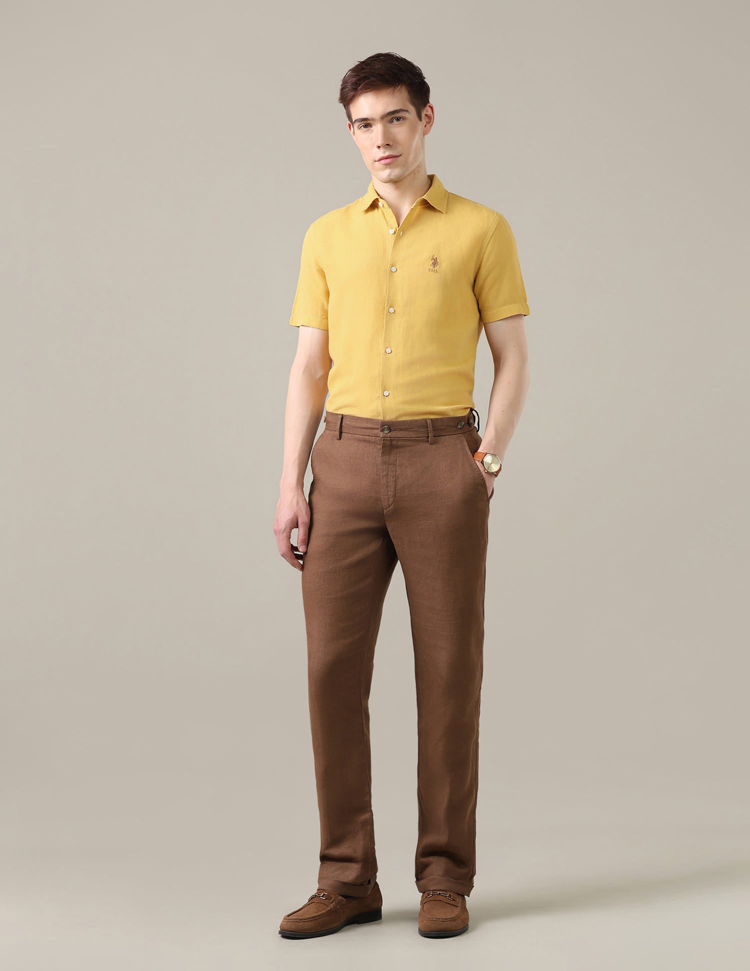 Solid Regular Fit Shirt Yellow - U.S. Polo Assn. India | Large