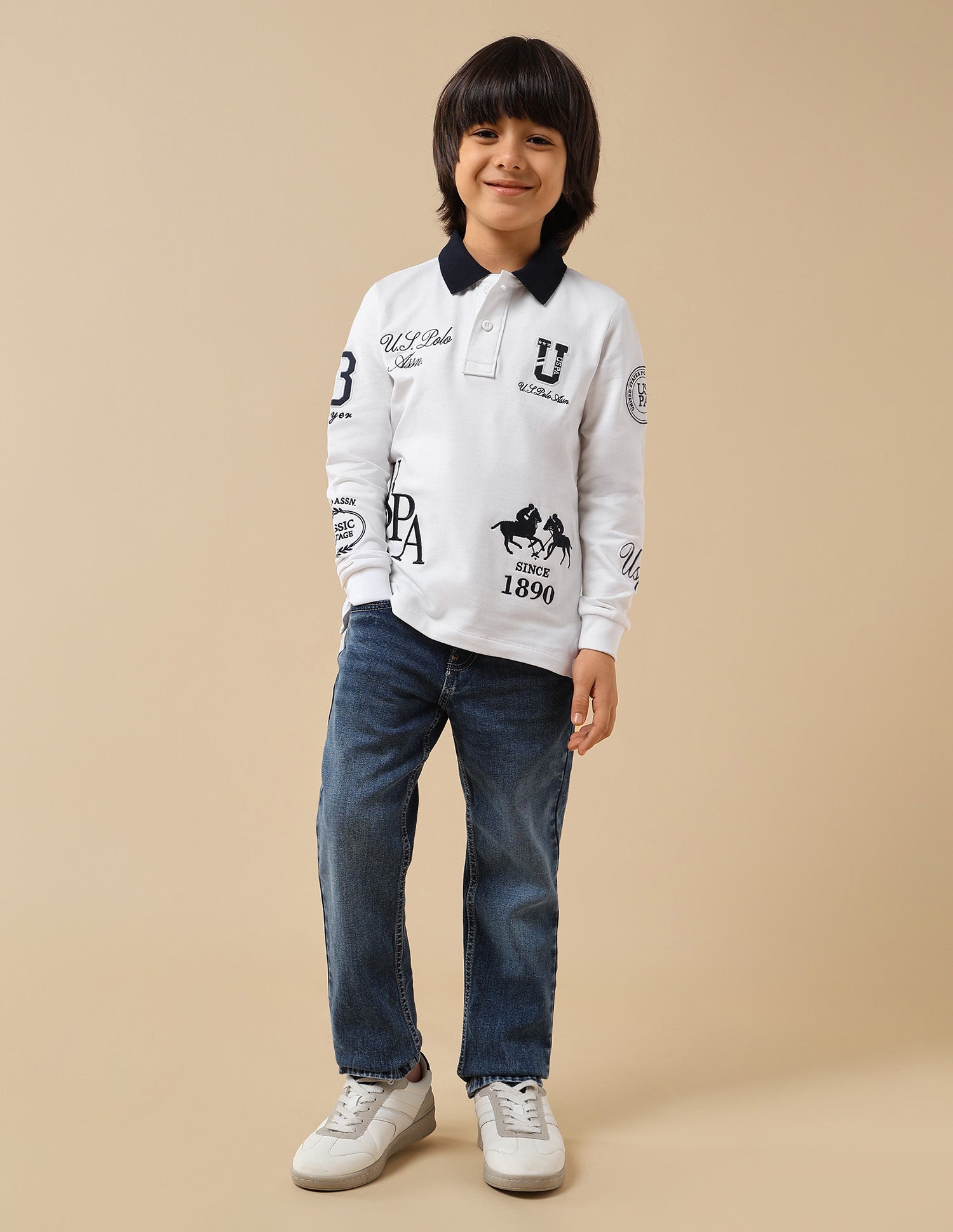 Boys Graphic Brand Embroidered Regular Fit Polo Shirt White - U.S. POLO ASSN. | Large