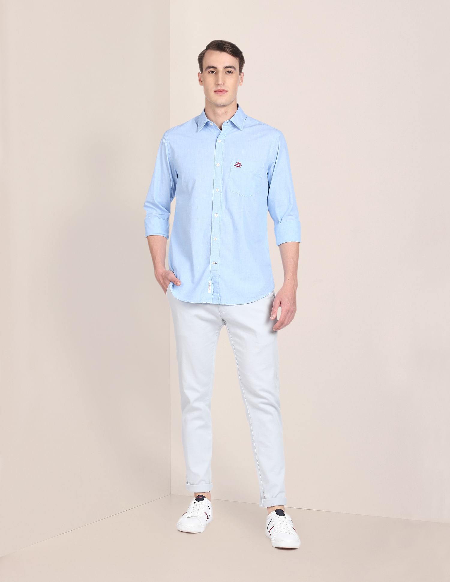 Premium Cotton Tailored Fit Solid Shirt Light Blue - U.S. POLO ASSN. | Large