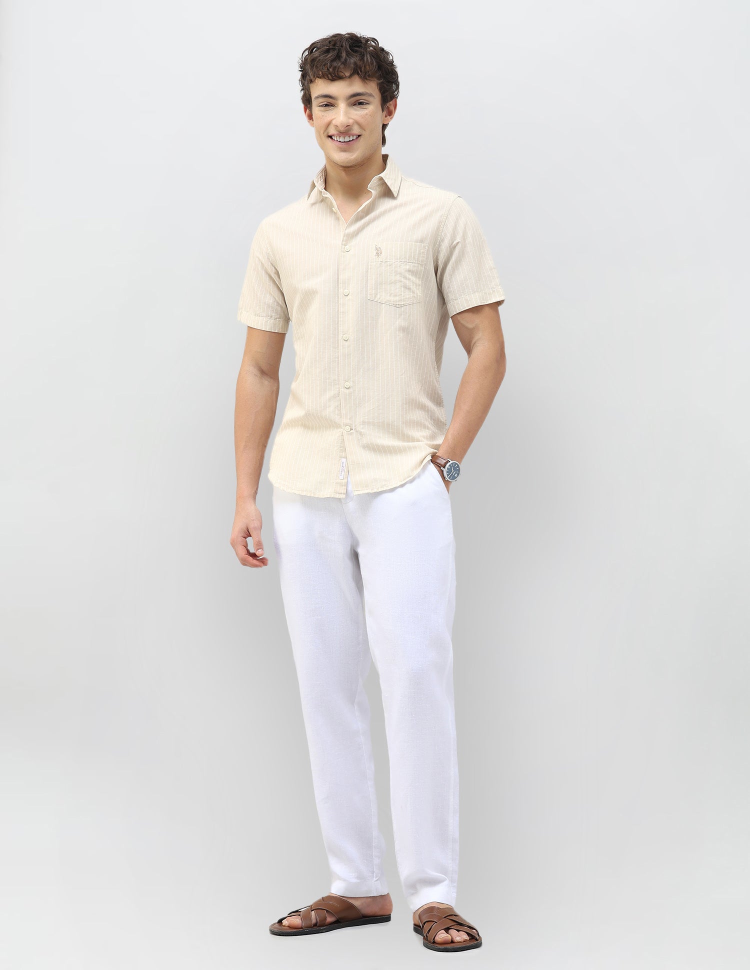 Casa De Campo Vertical Striped Shirt Beige - U.S. Polo Assn. India | Large