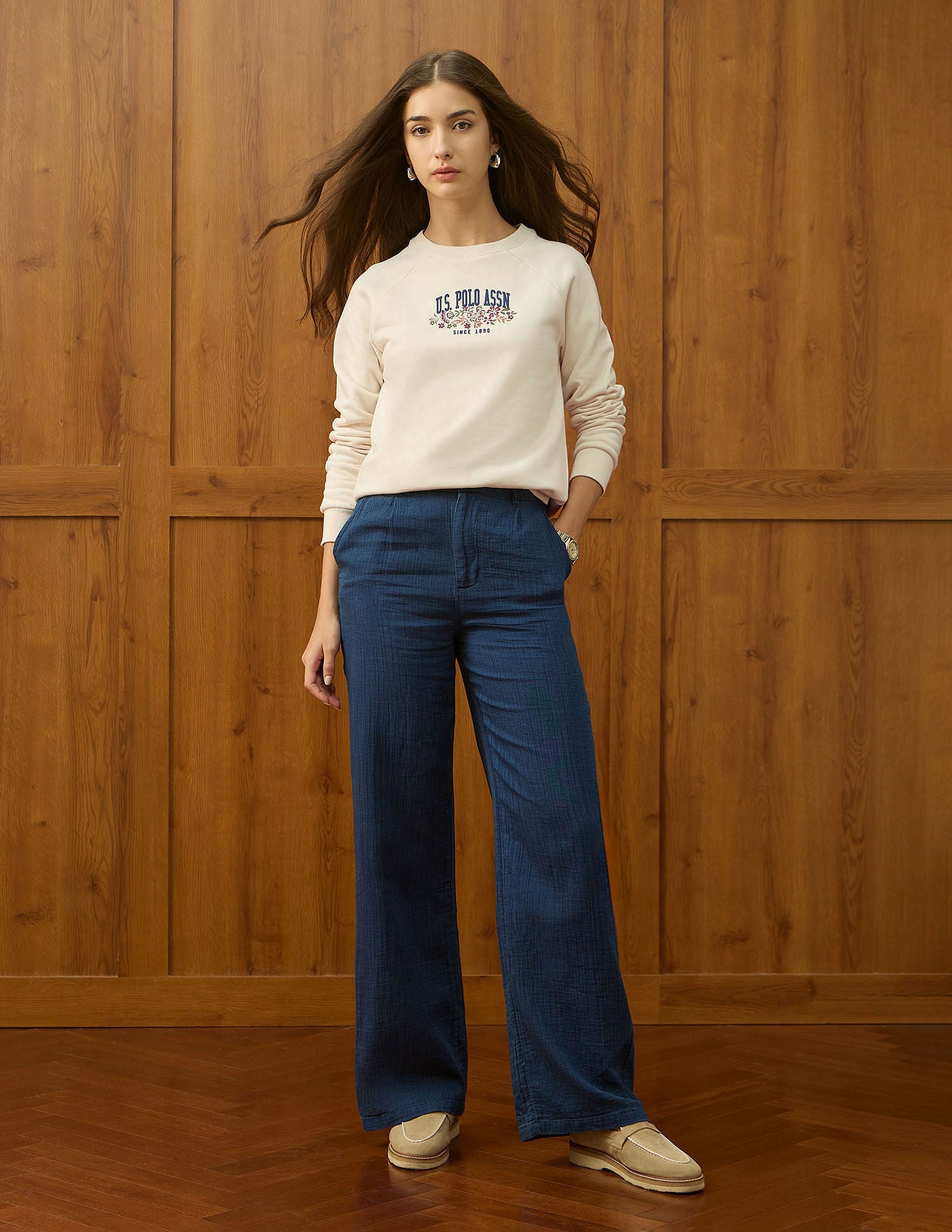 Raglan Fit Brand Printed Sweatshirt Ecru - U.S. Polo Assn. India | Large