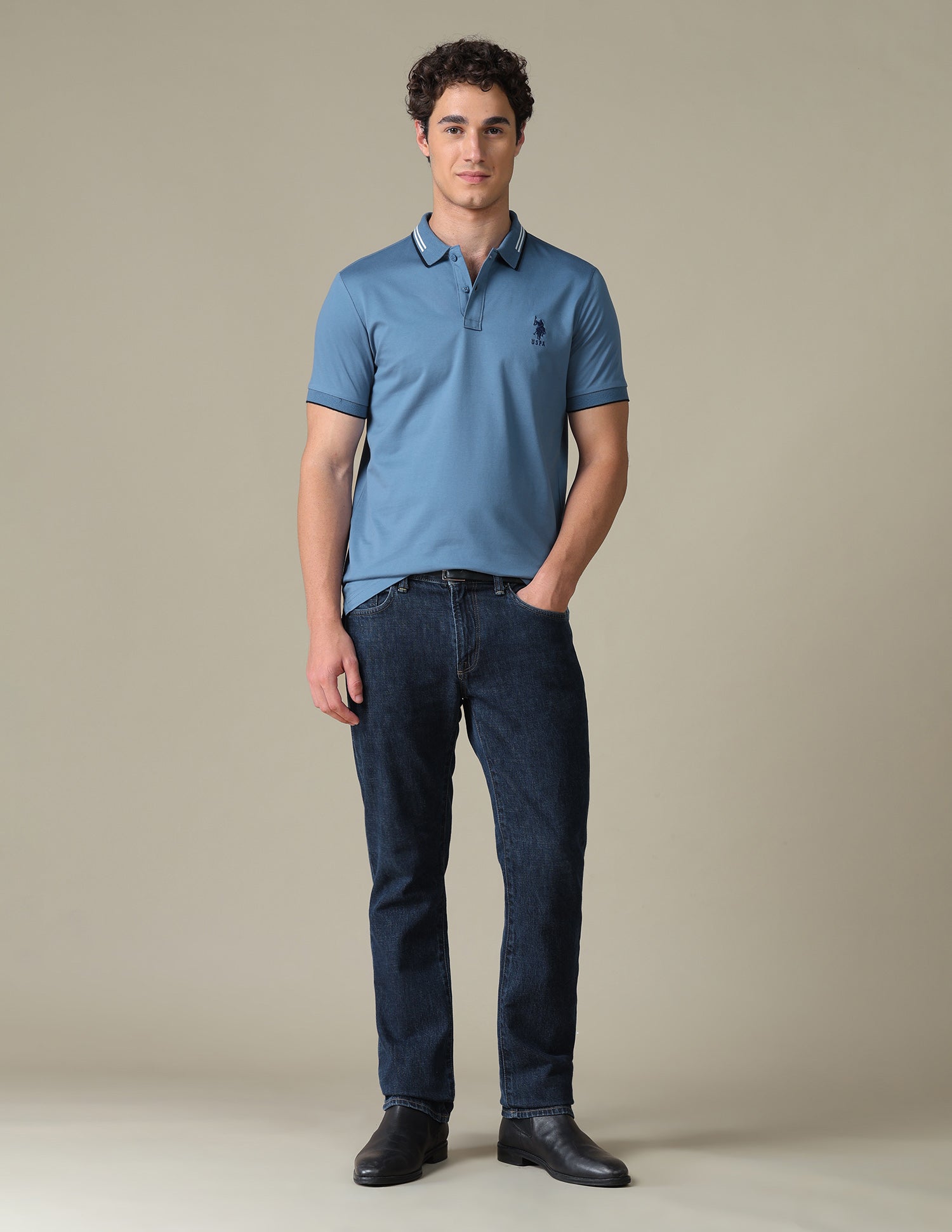Solid Regular Fit Polo Shirt Blue - U.S. Polo Assn. India | Large