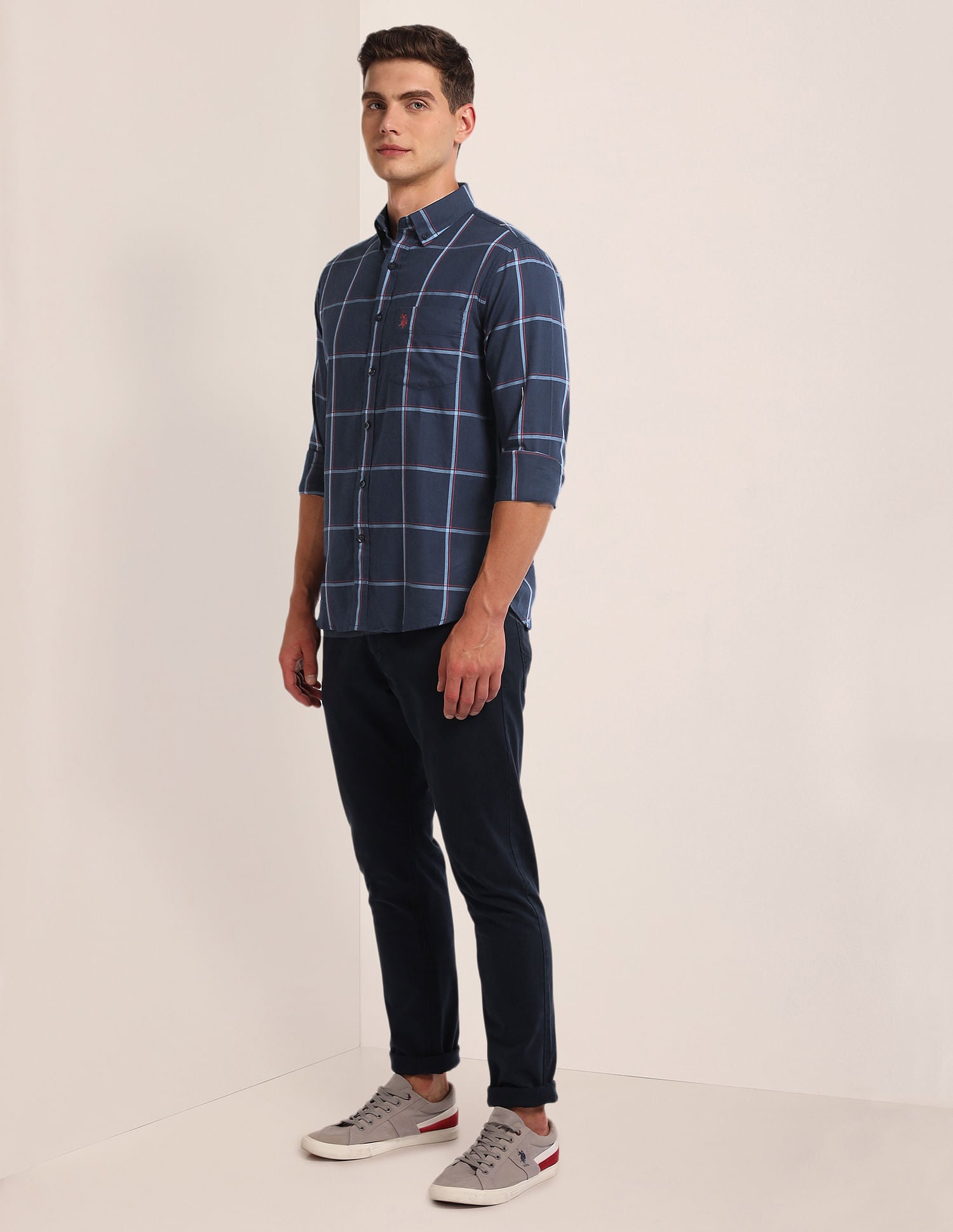 Windowpane Check Twill Shirt Navy - U.S. Polo Assn. India | Large