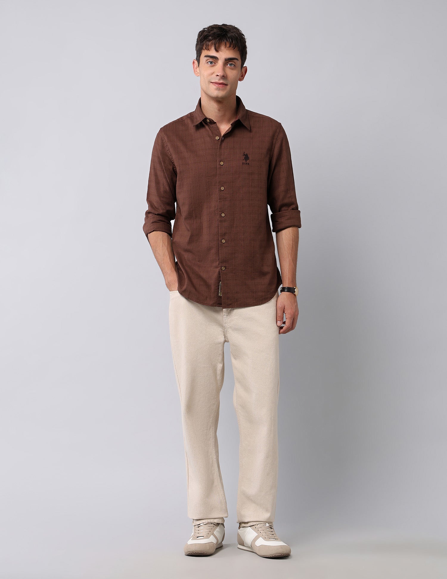 Pure Cotton Textured Shirt Burgundy - U.S. Polo Assn. India | Large