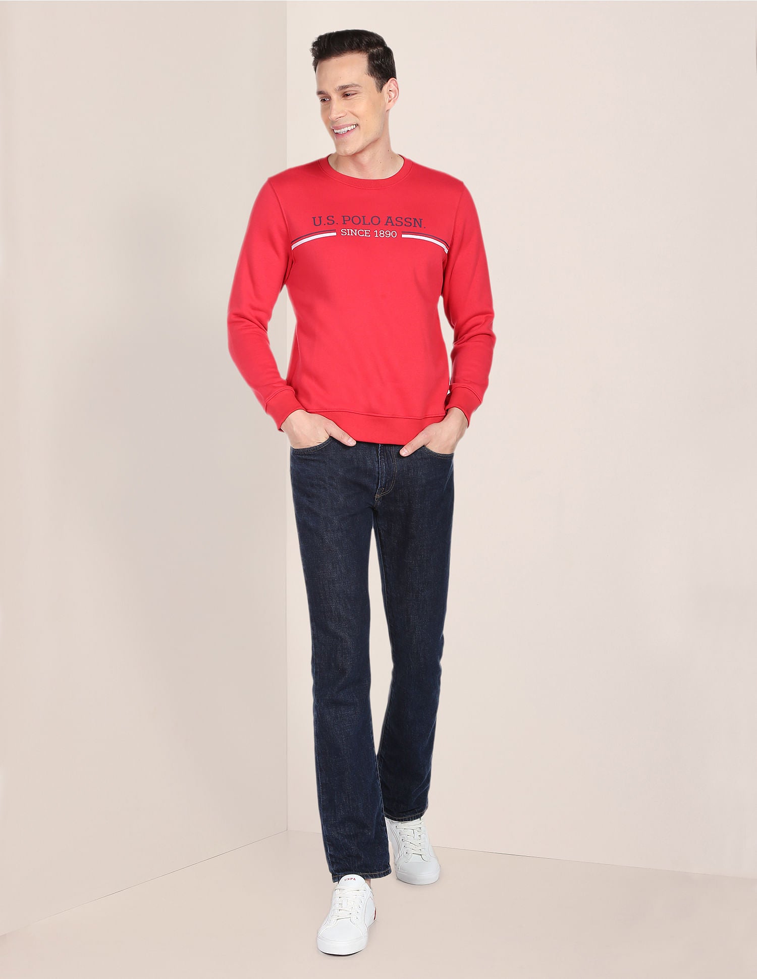 Crew Neck Printed Logo Sweatshirt Red - U.S. POLO ASSN. | Large