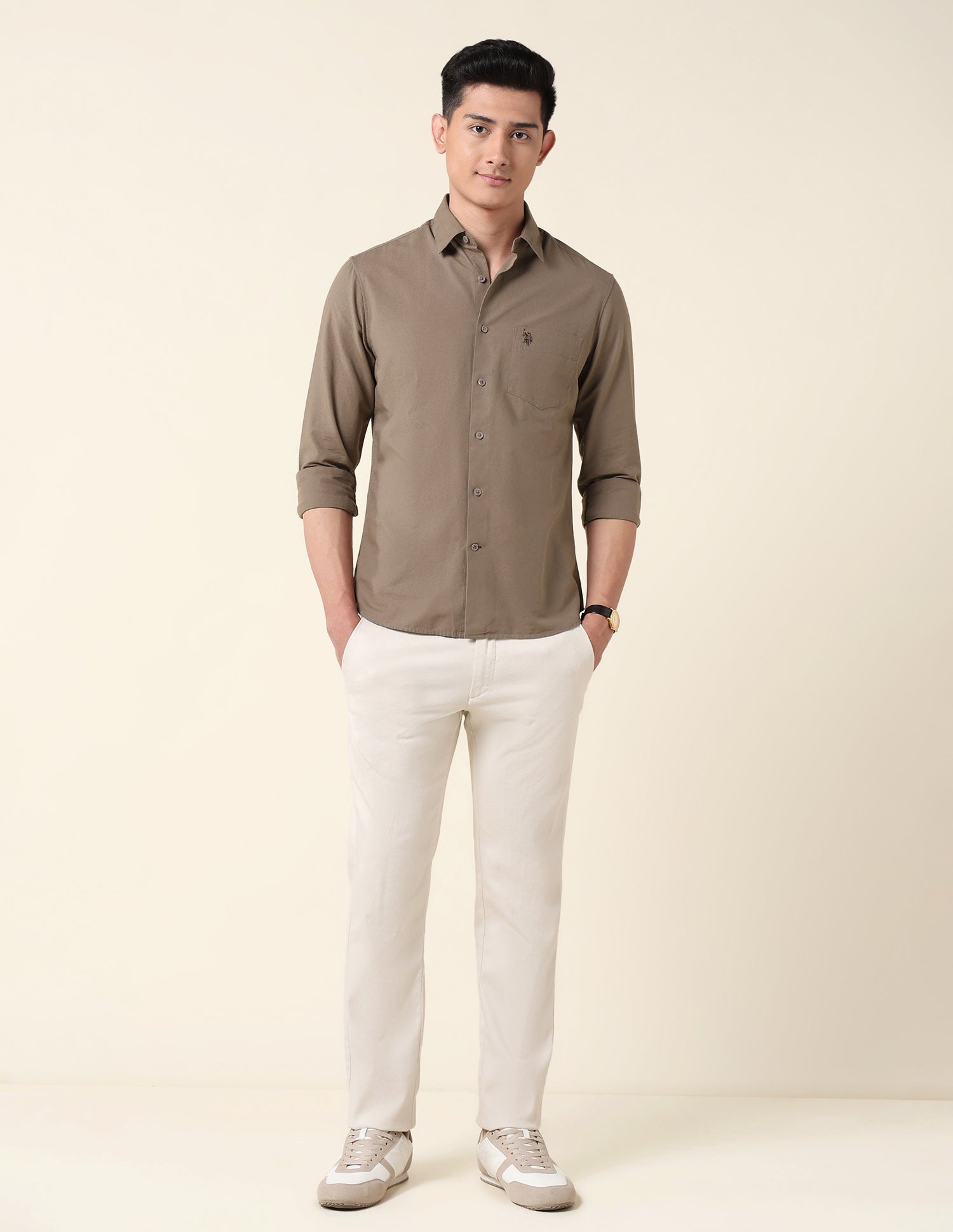 Tailored Fit Twill Shirt Brown - U.S. Polo Assn. India | Large