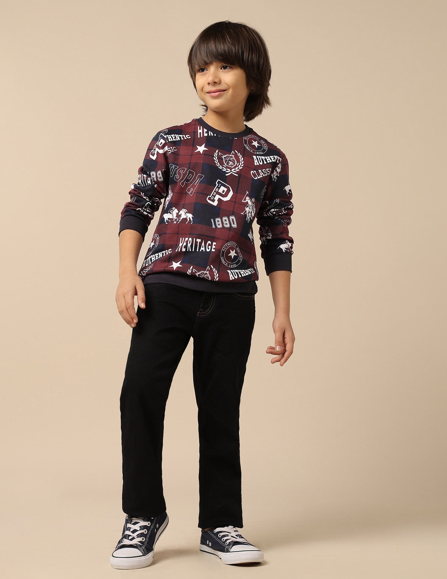 Boys Brand Printed Regular Fit Sweatshirt Maroon - U.S. POLO ASSN. | Large