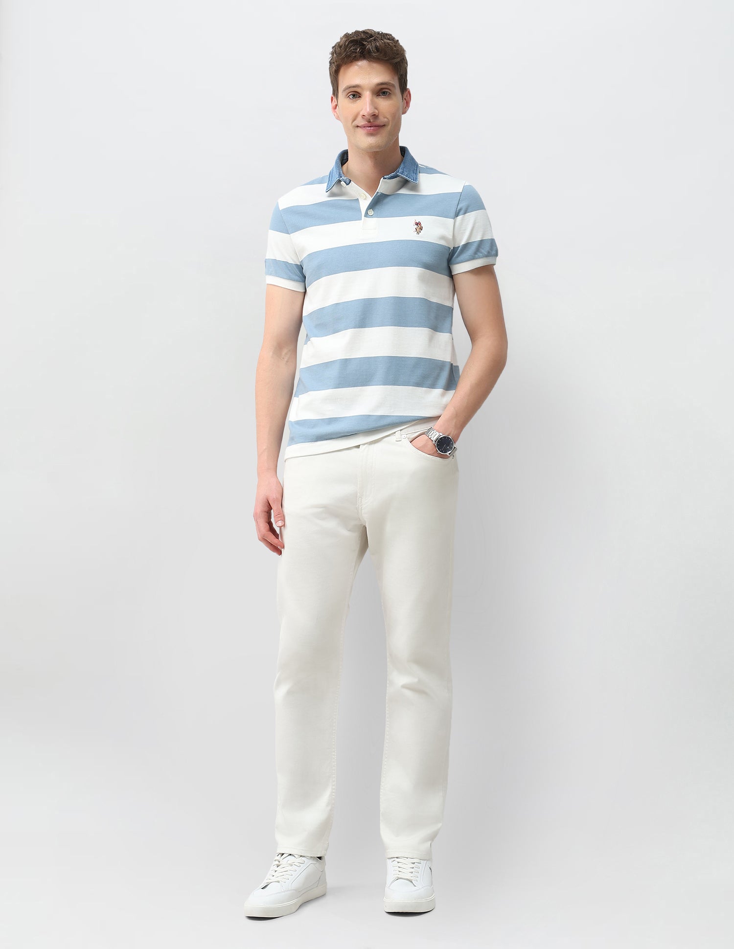 Horizontal Striped Muscle Fit Polo Shirt Blue - U.S. Polo Assn. India | Large