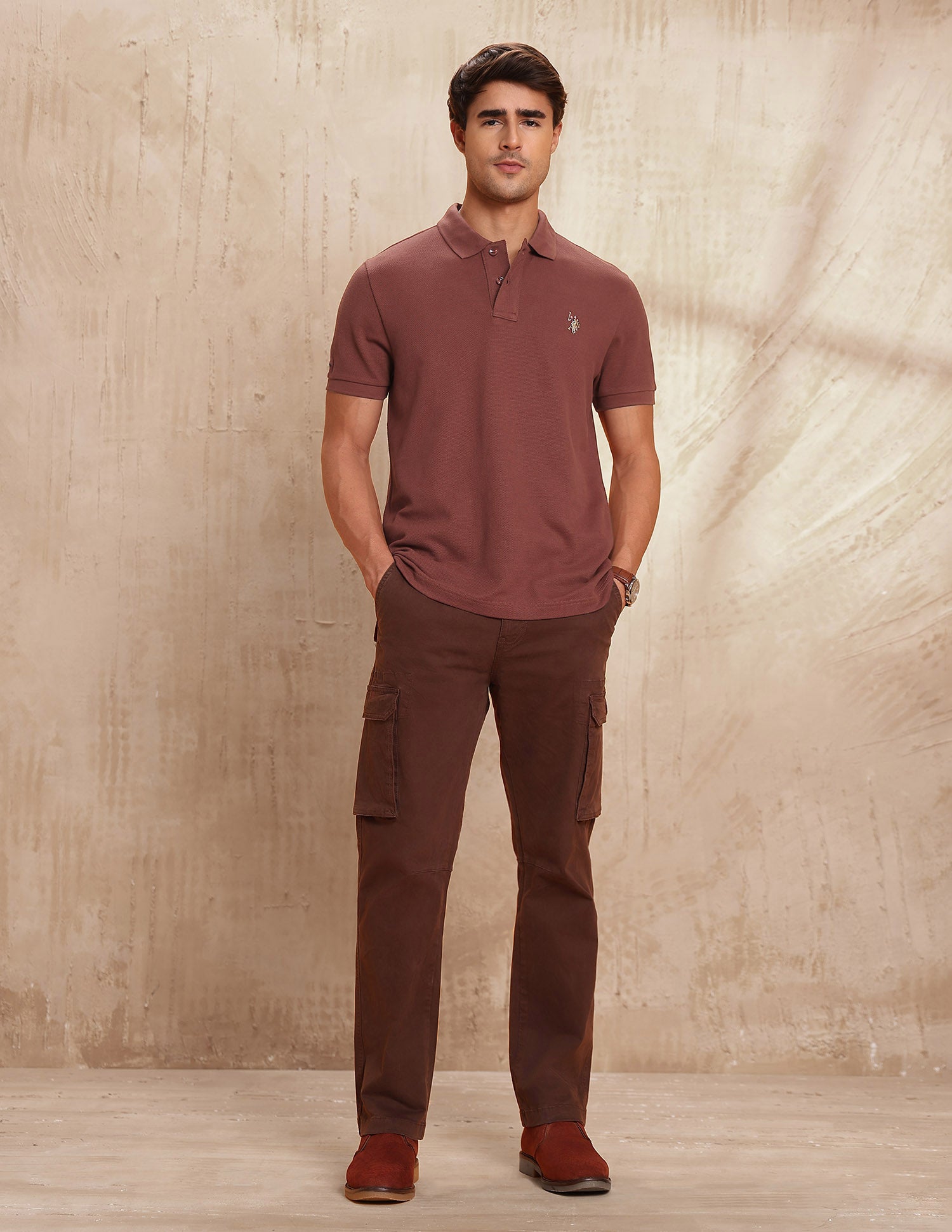 Pure Cotton Textured Polo Shirt Rust - U.S. POLO ASSN. | Large