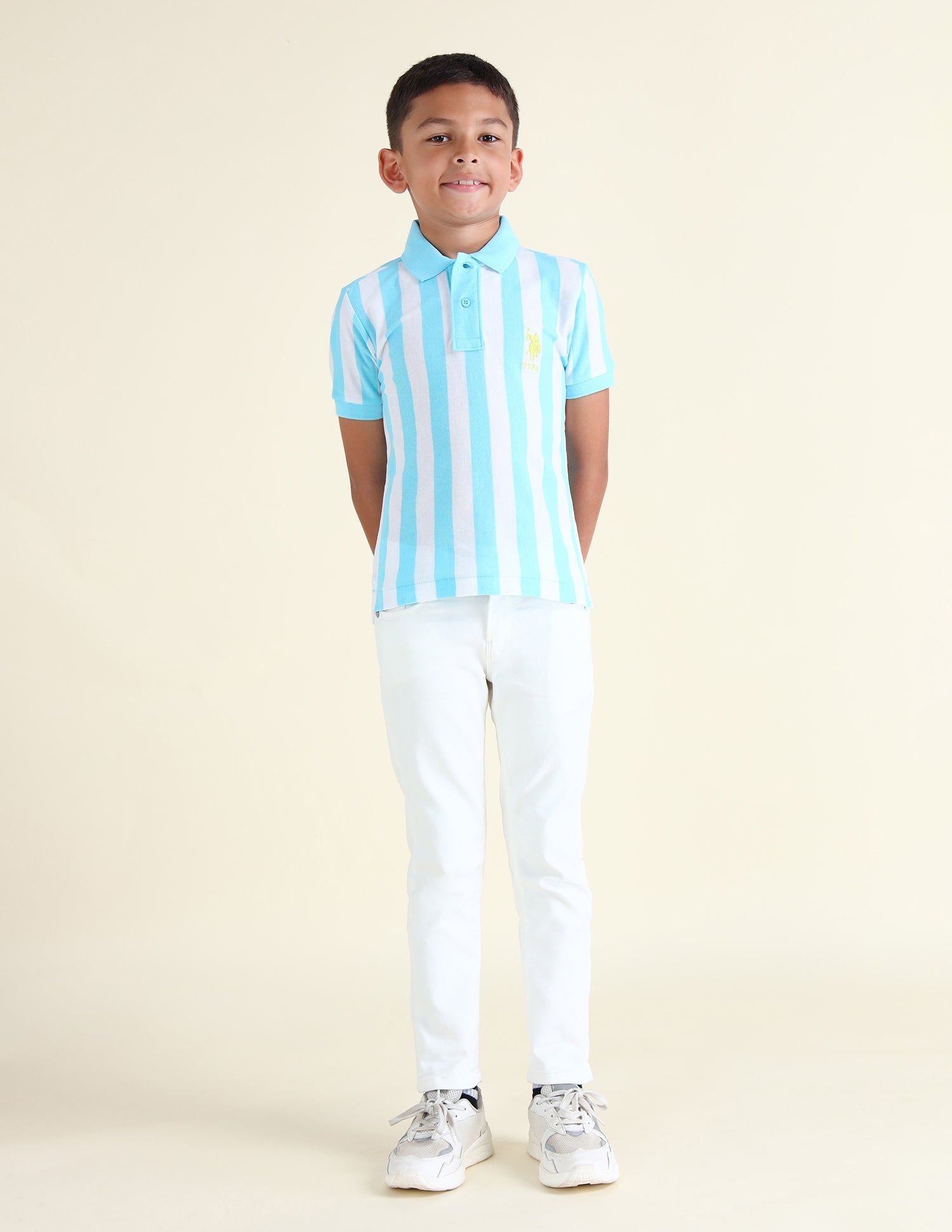 Boys Vertical Striped Regular Fit Polo Shirts Light Blue - U.S. POLO ASSN. | Large