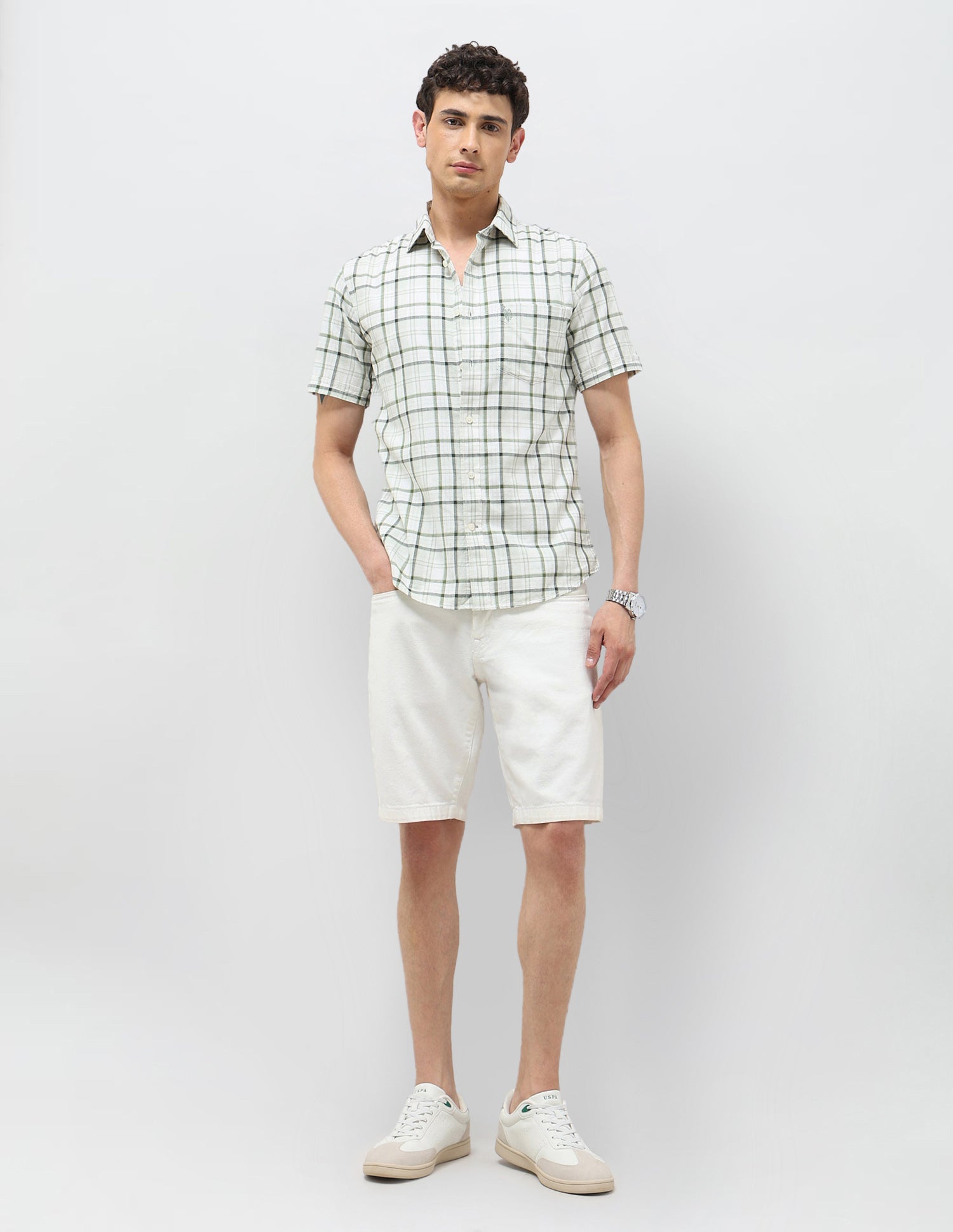 Plaid Checked Tailored Fit Shirt Light Green - U.S. POLO ASSN. | Large