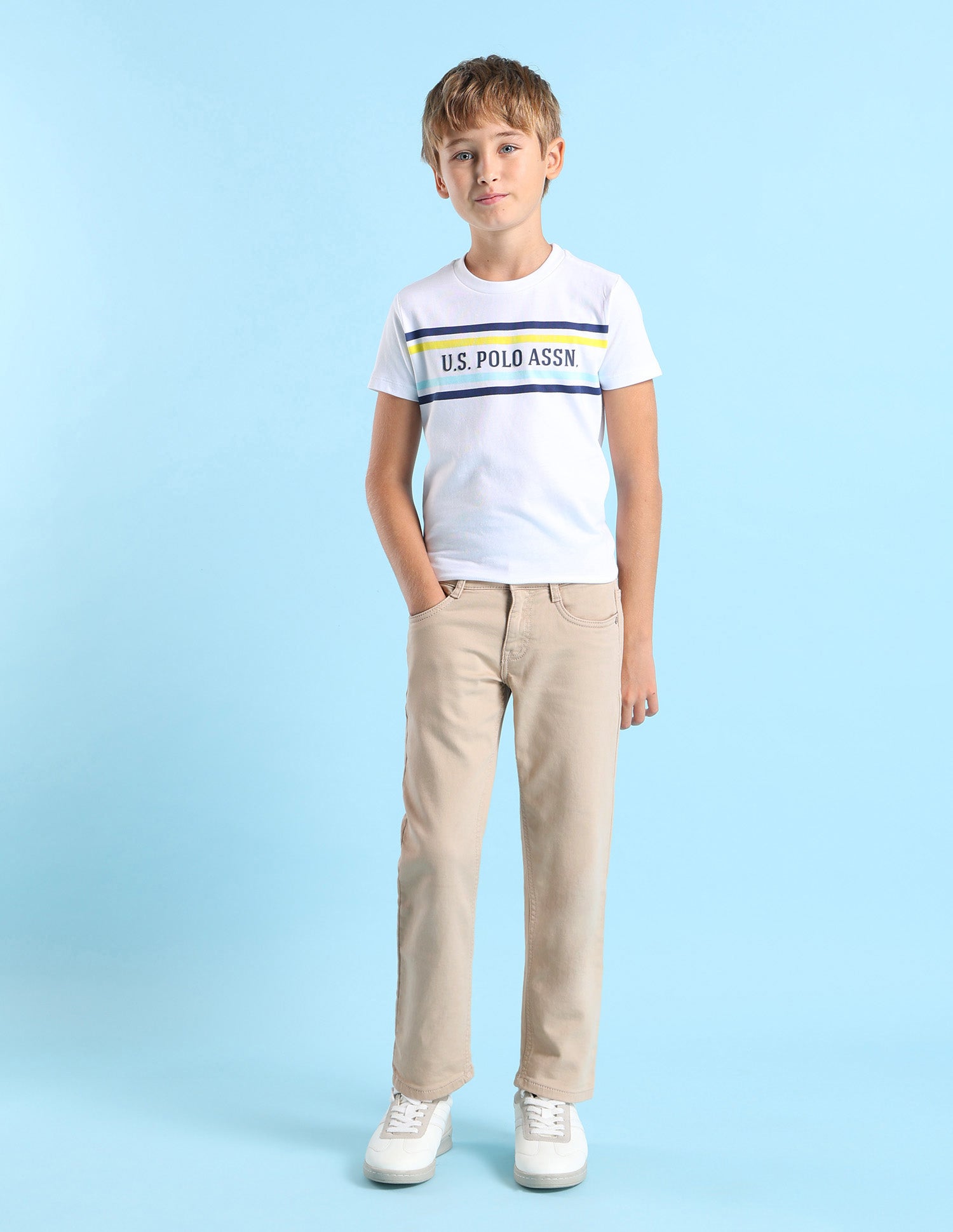 Boys Relaxed Fit Mid Rise Jeans Light Khaki - U.S. POLO ASSN. | Large