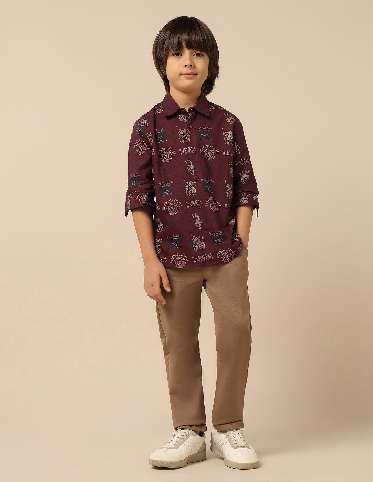 Boys All Over Printed Oxford Shirt Maroon - U.S. POLO ASSN. | Large