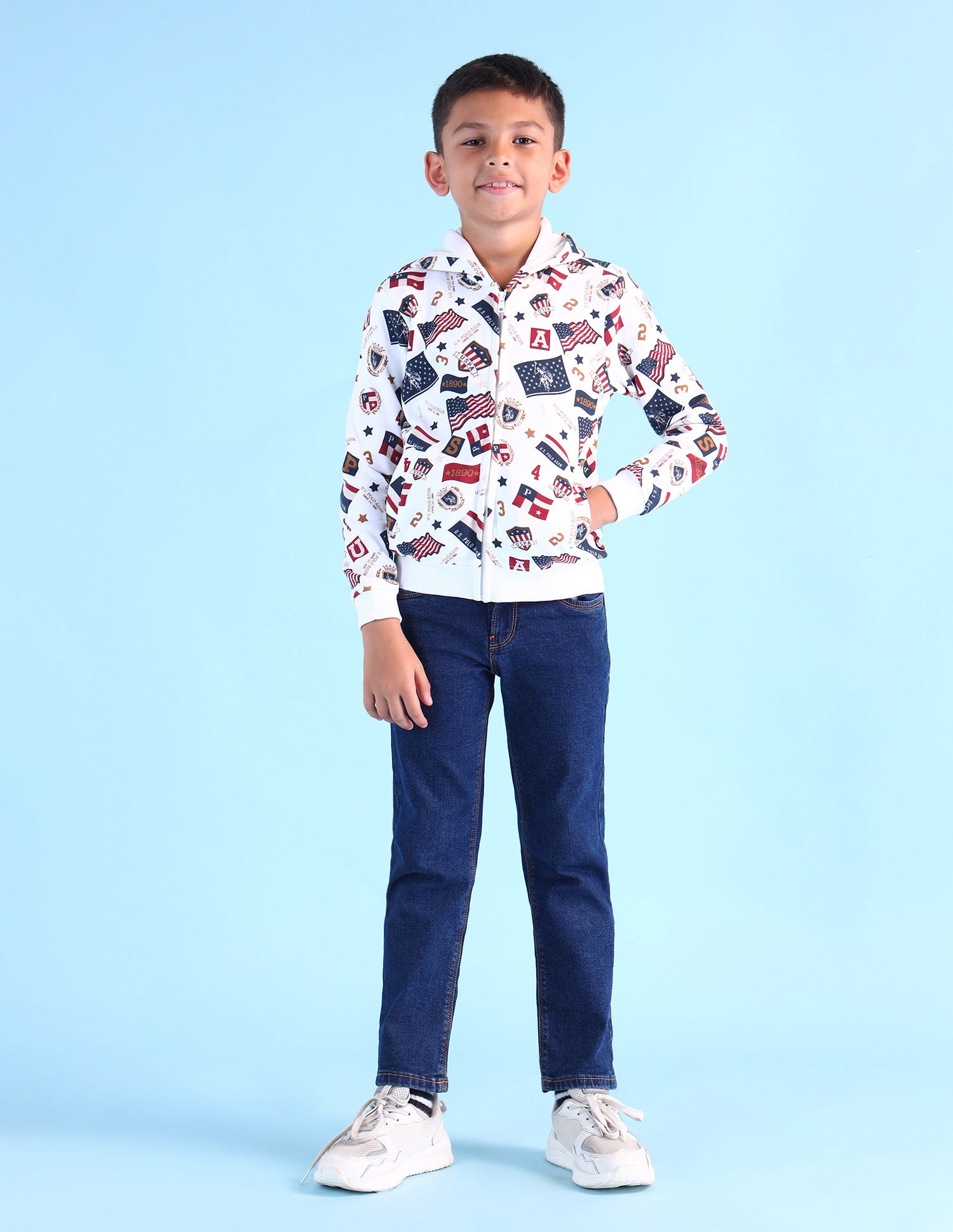 Boys Brand Printed Regular Fit Sweatshirt White - U.S. POLO ASSN. | Large