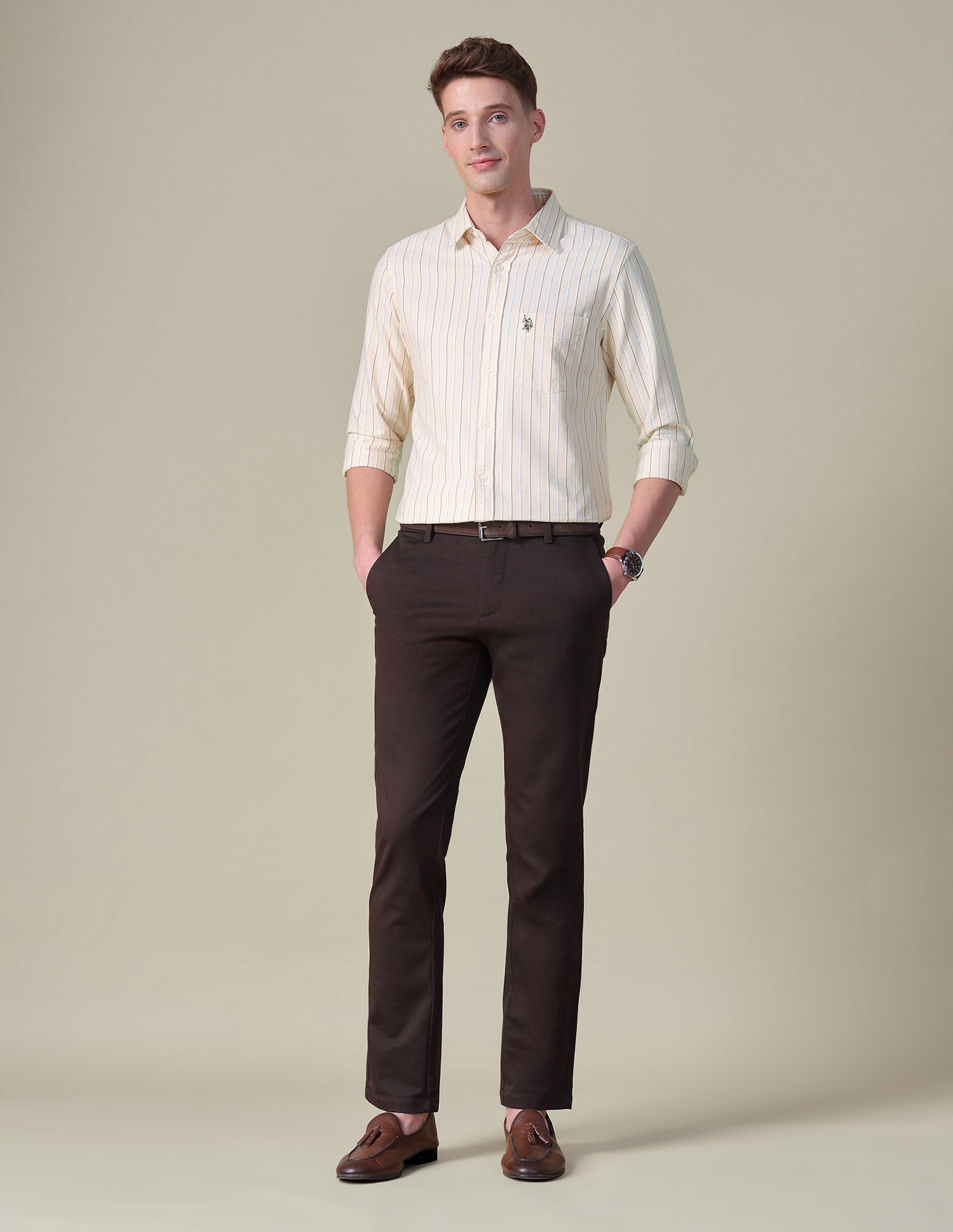 Vertical Striped Tailored Fit Shirt Light Yellow - U.S. POLO ASSN. | Large