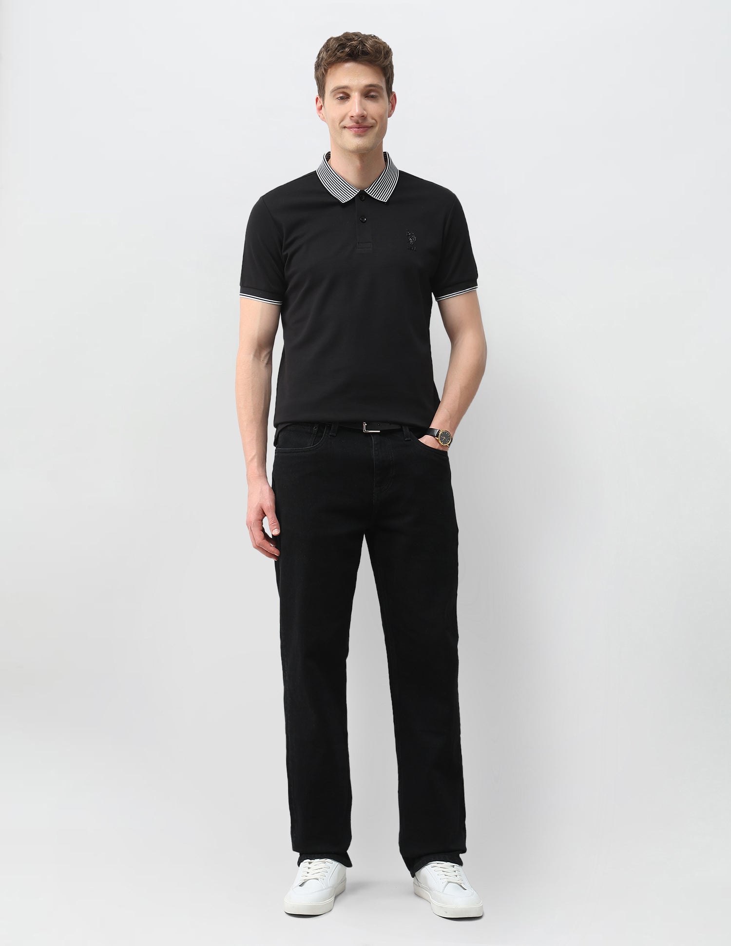 Solid Slim Fit Polo Shirt Black - U.S. Polo Assn. India | Large
