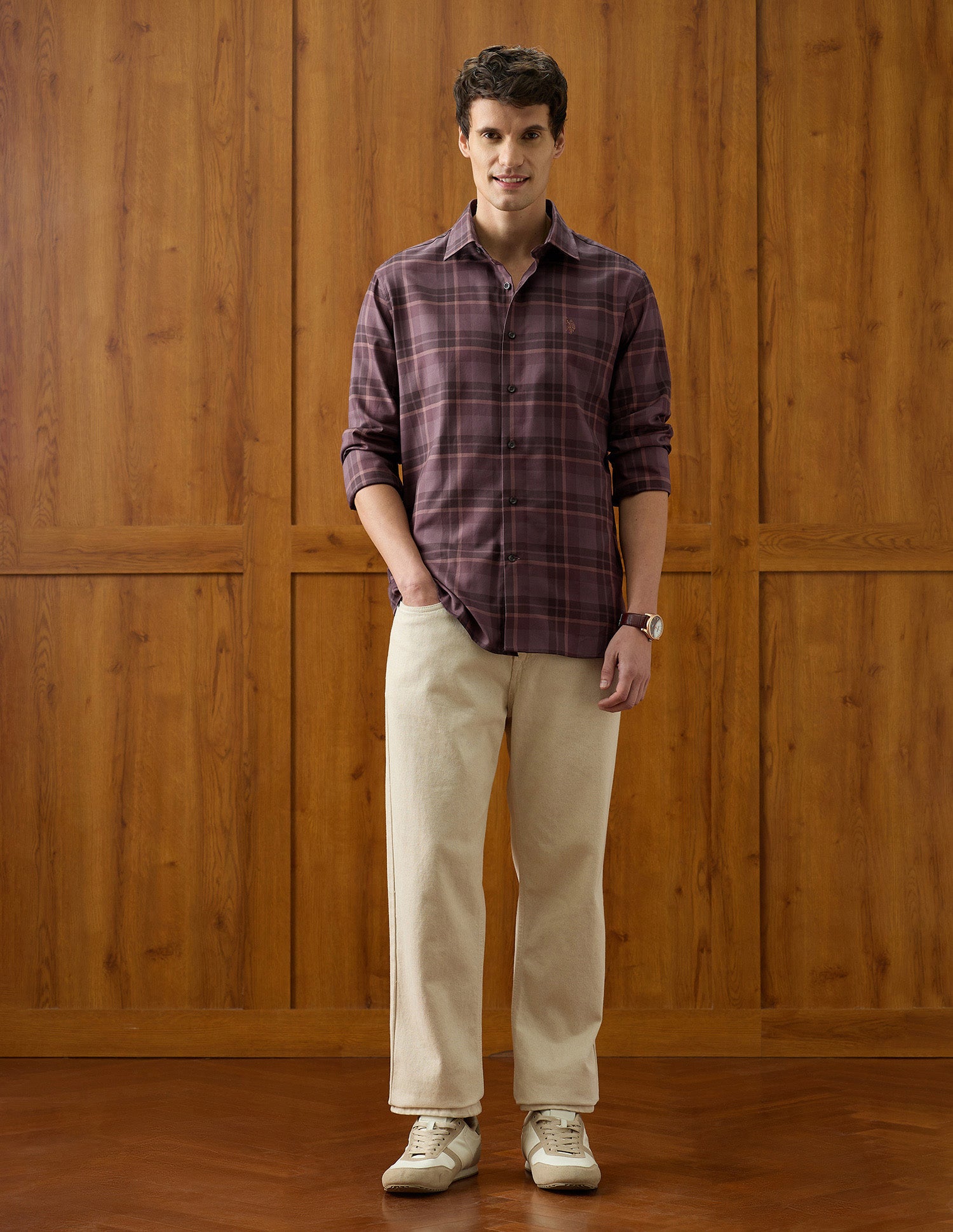 Plaid Checked Twill Shirt Burgundy - U.S. Polo Assn. India | Large