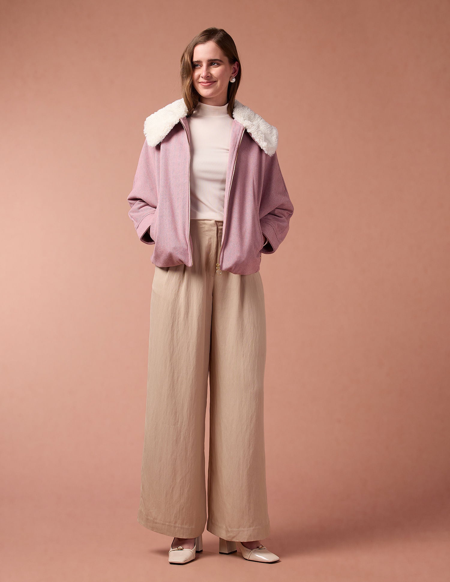 Fur Collar Relaxed Fit Jacket Muted Pink - U.S. POLO ASSN. | Large